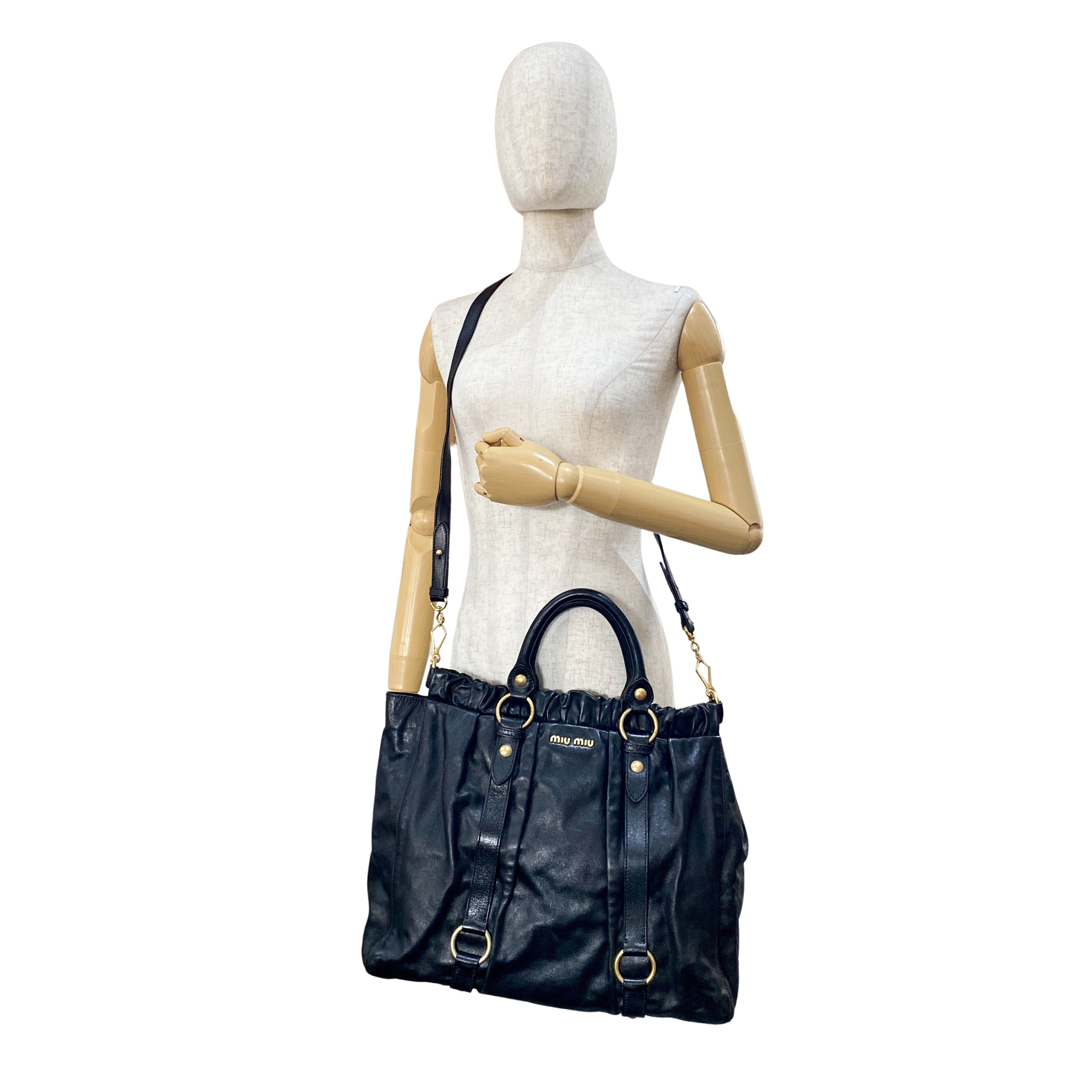Vitello Black Leather Two Way Bag