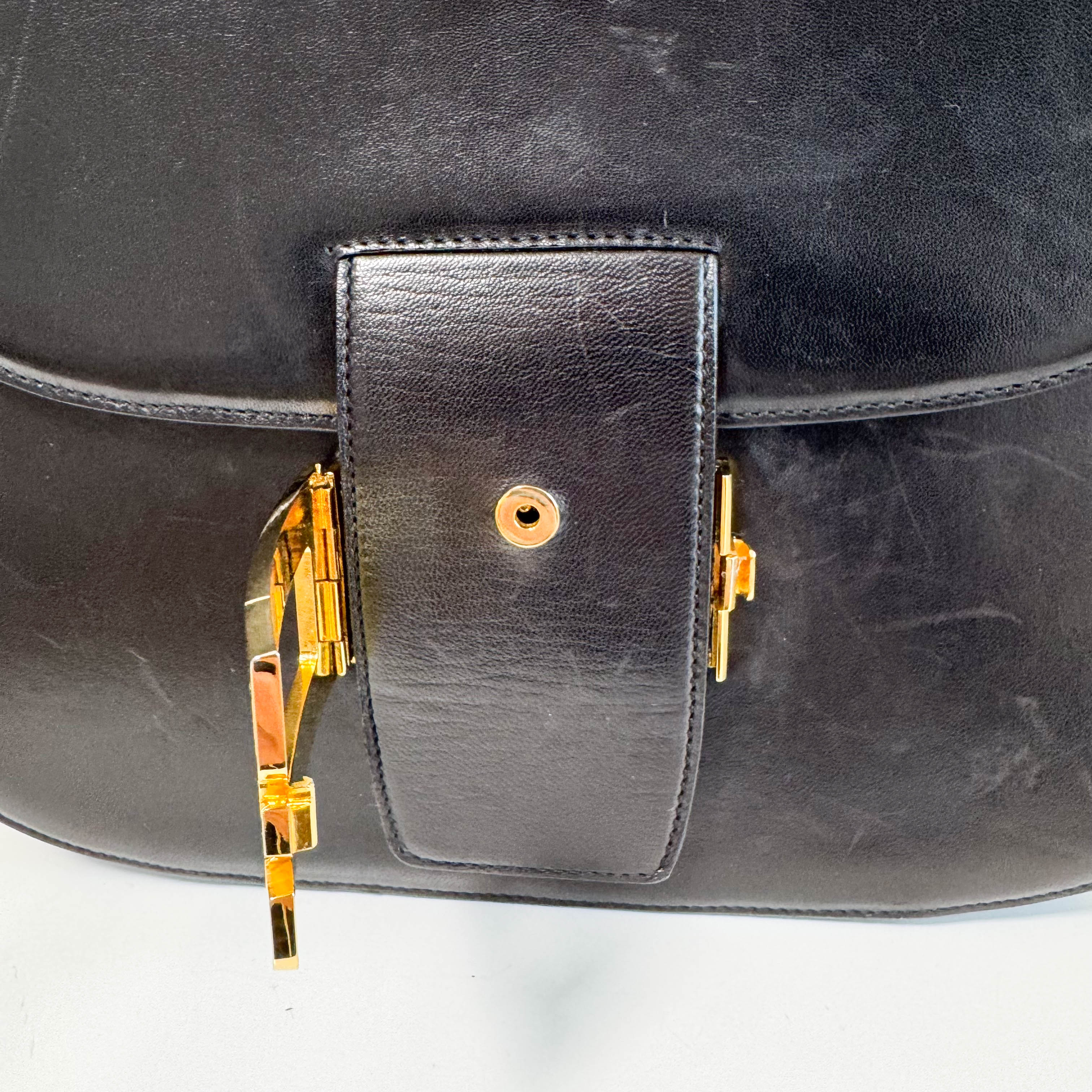 Vintage Black Leather Top Handle Bag