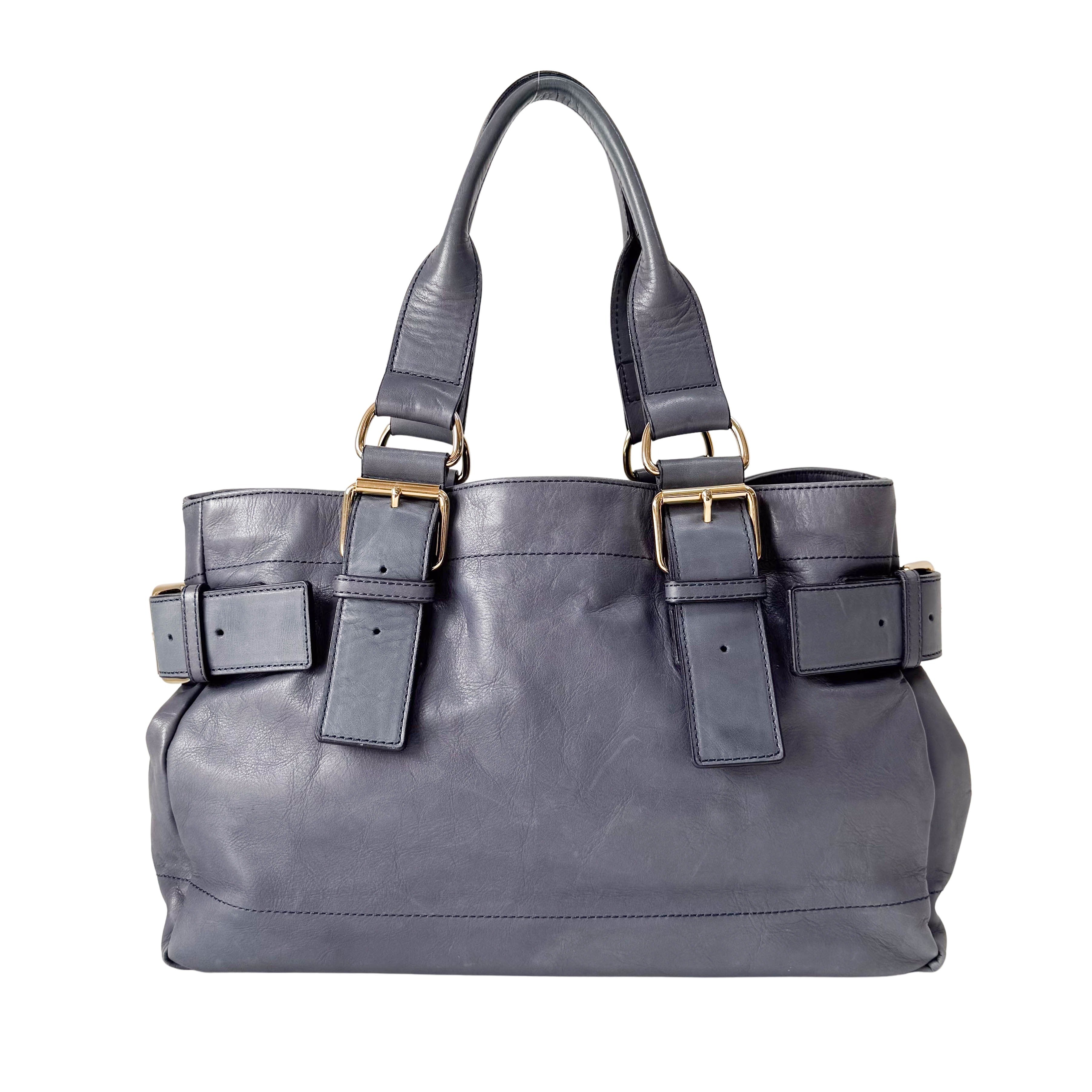 Orb Grey Leather Shoulder Bag