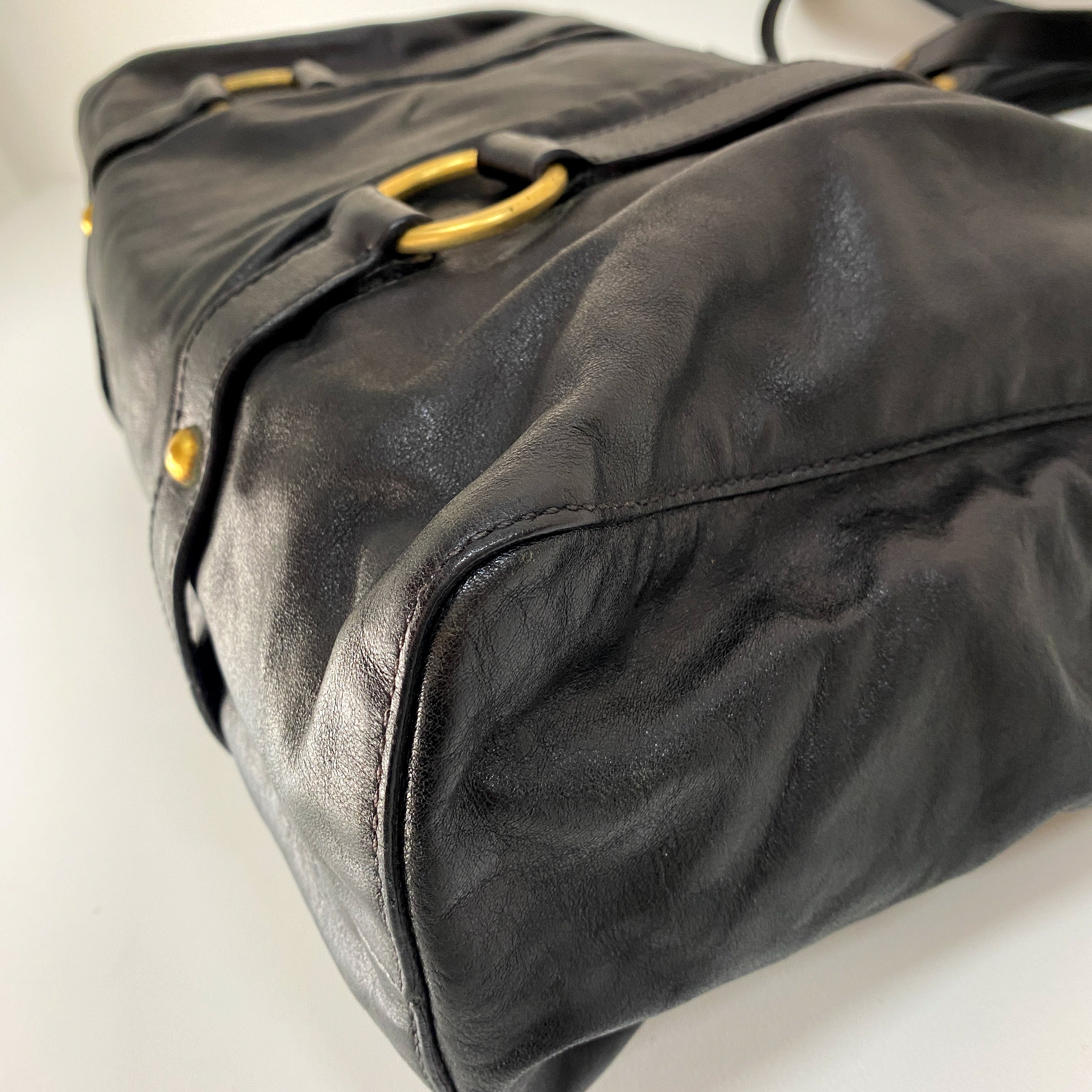 Vitello Black Leather Two Way Bag