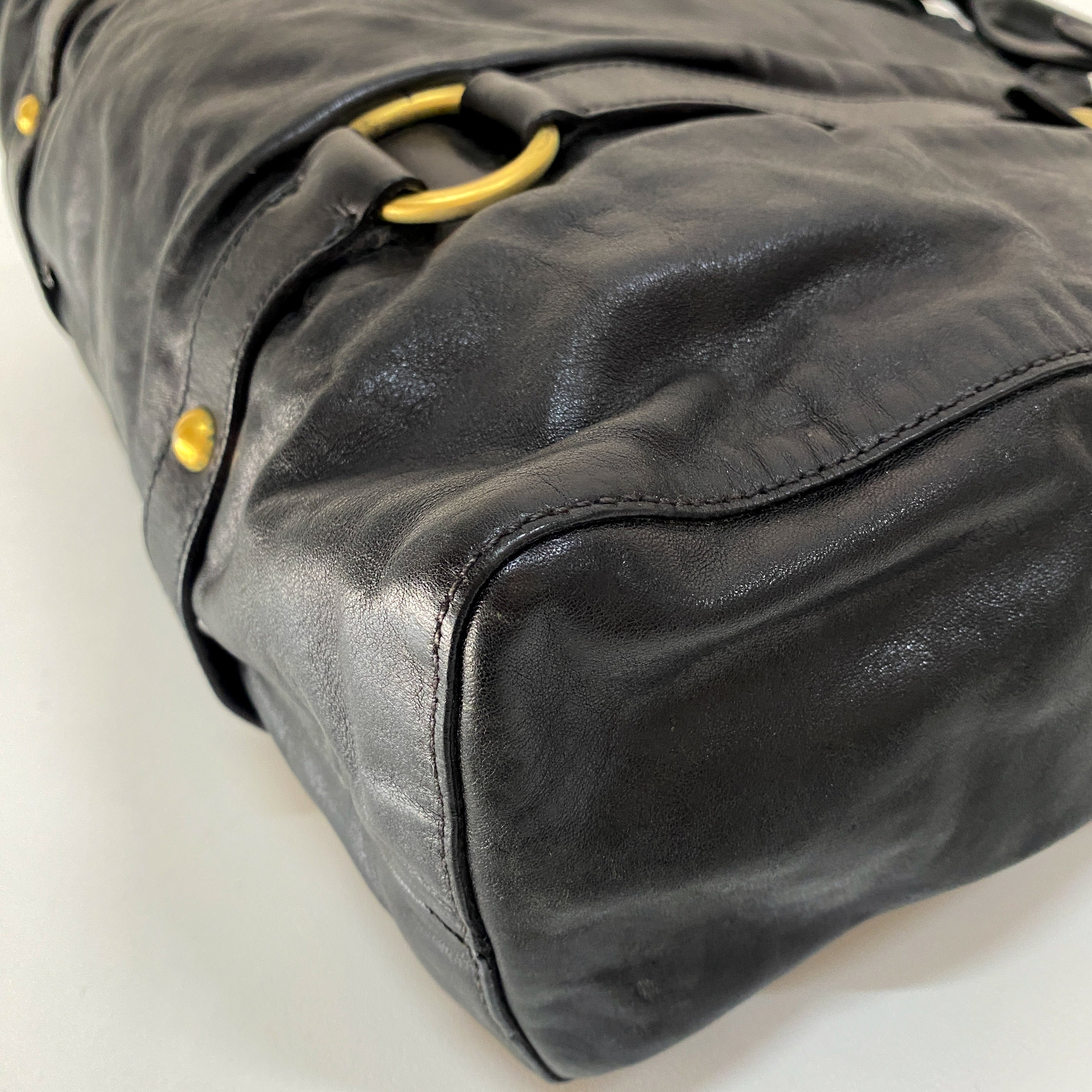 Vitello Black Leather Two Way Bag