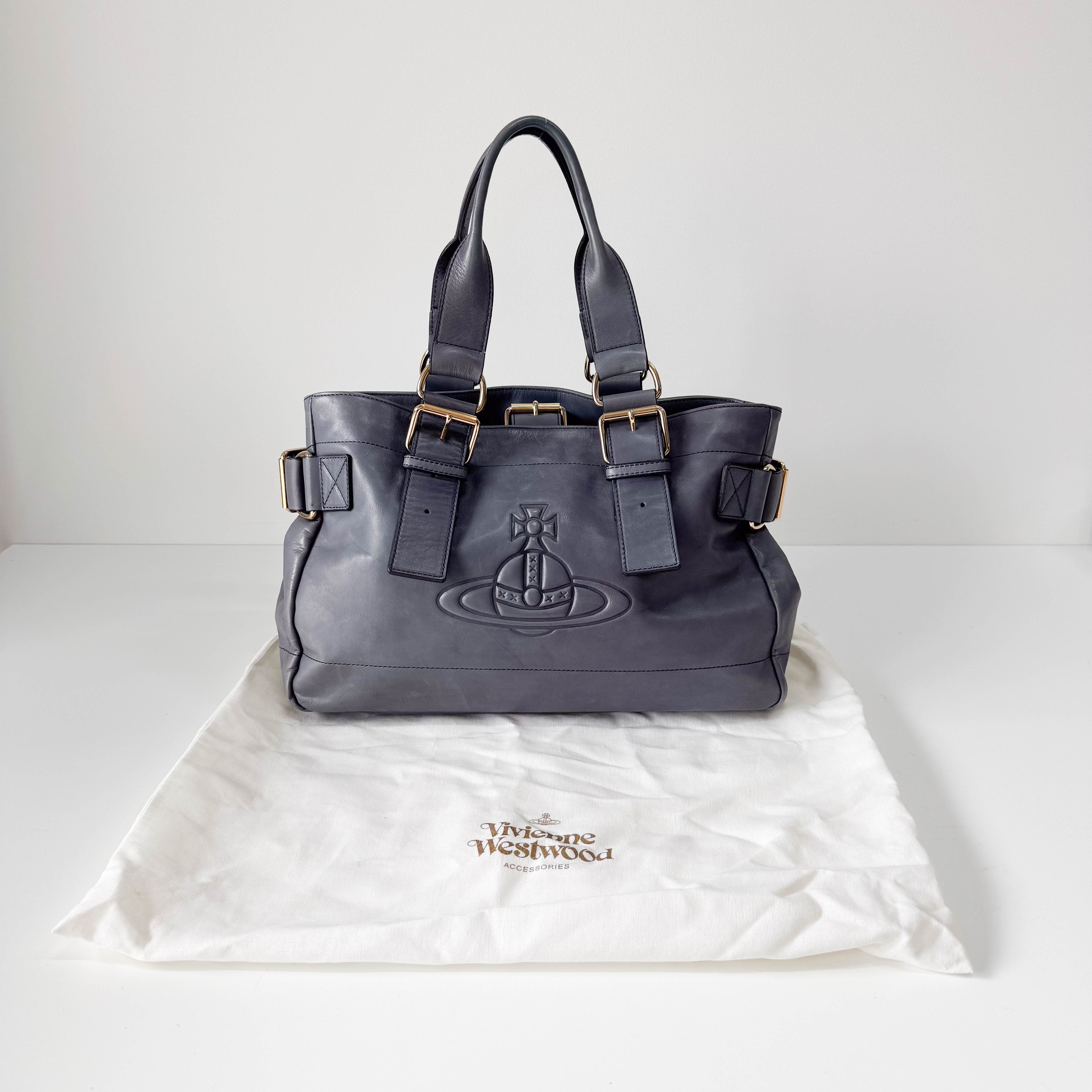 Orb Grey Leather Shoulder Bag