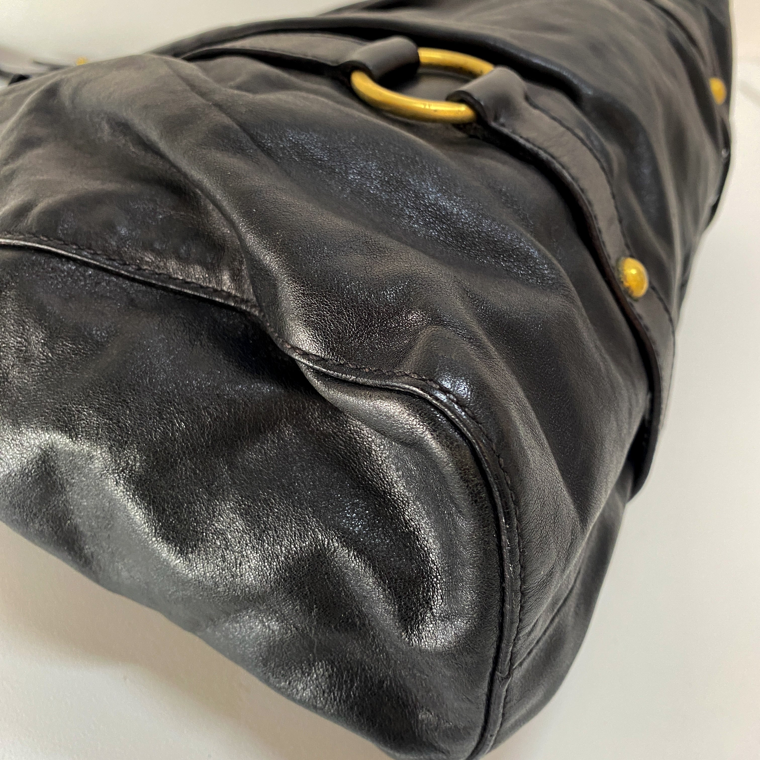 Vitello Black Leather Two Way Bag