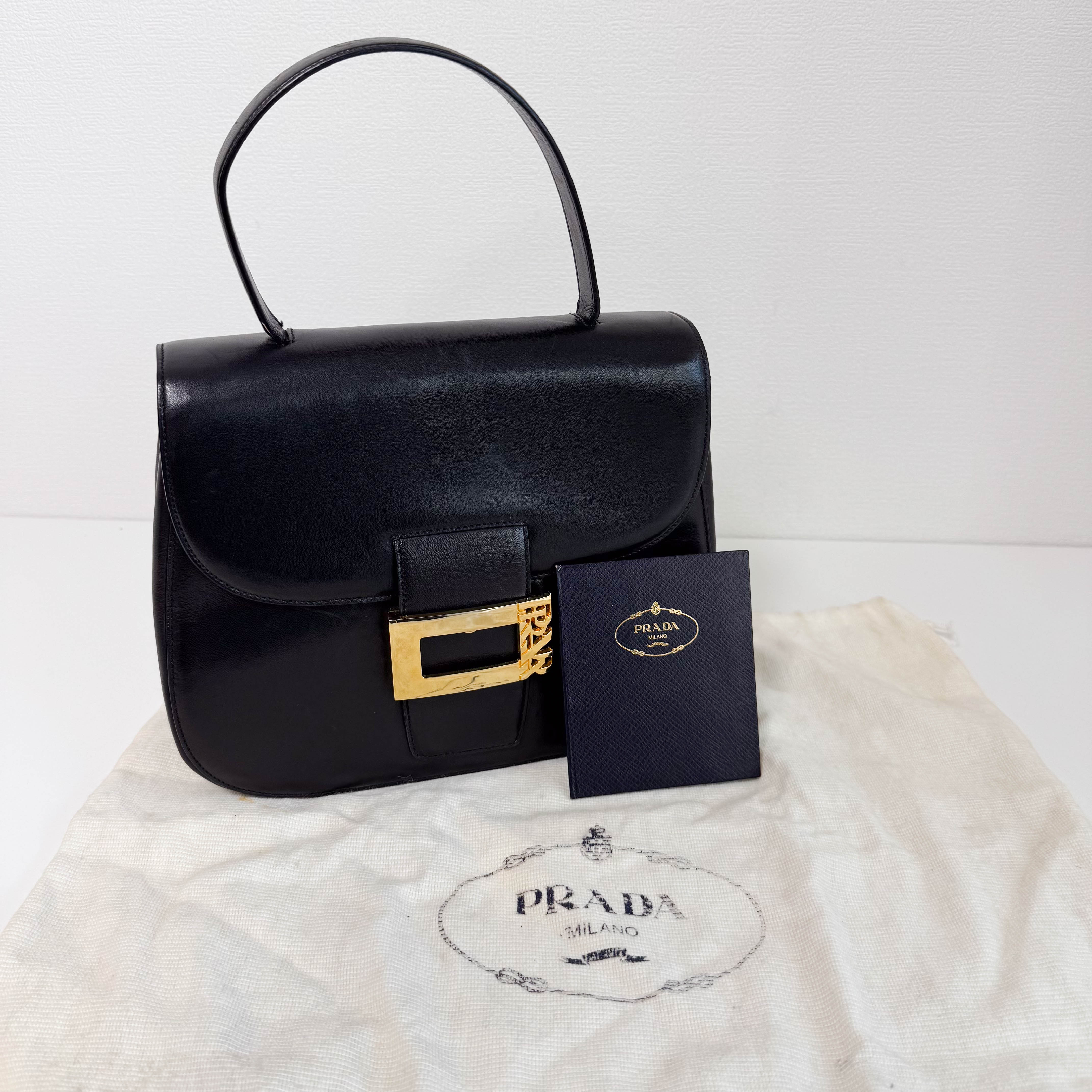 Vintage Black Leather Top Handle Bag