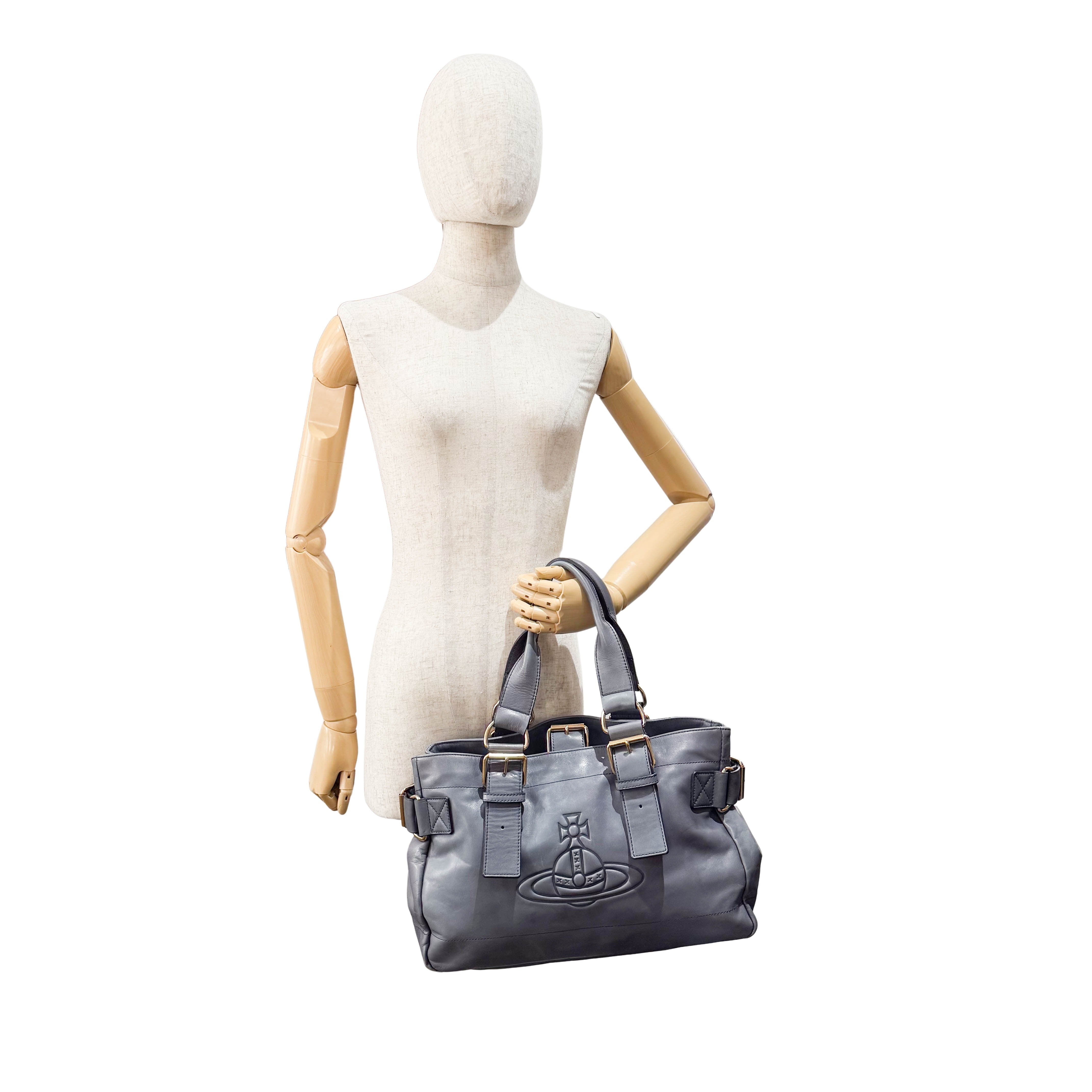 Orb Grey Leather Shoulder Bag