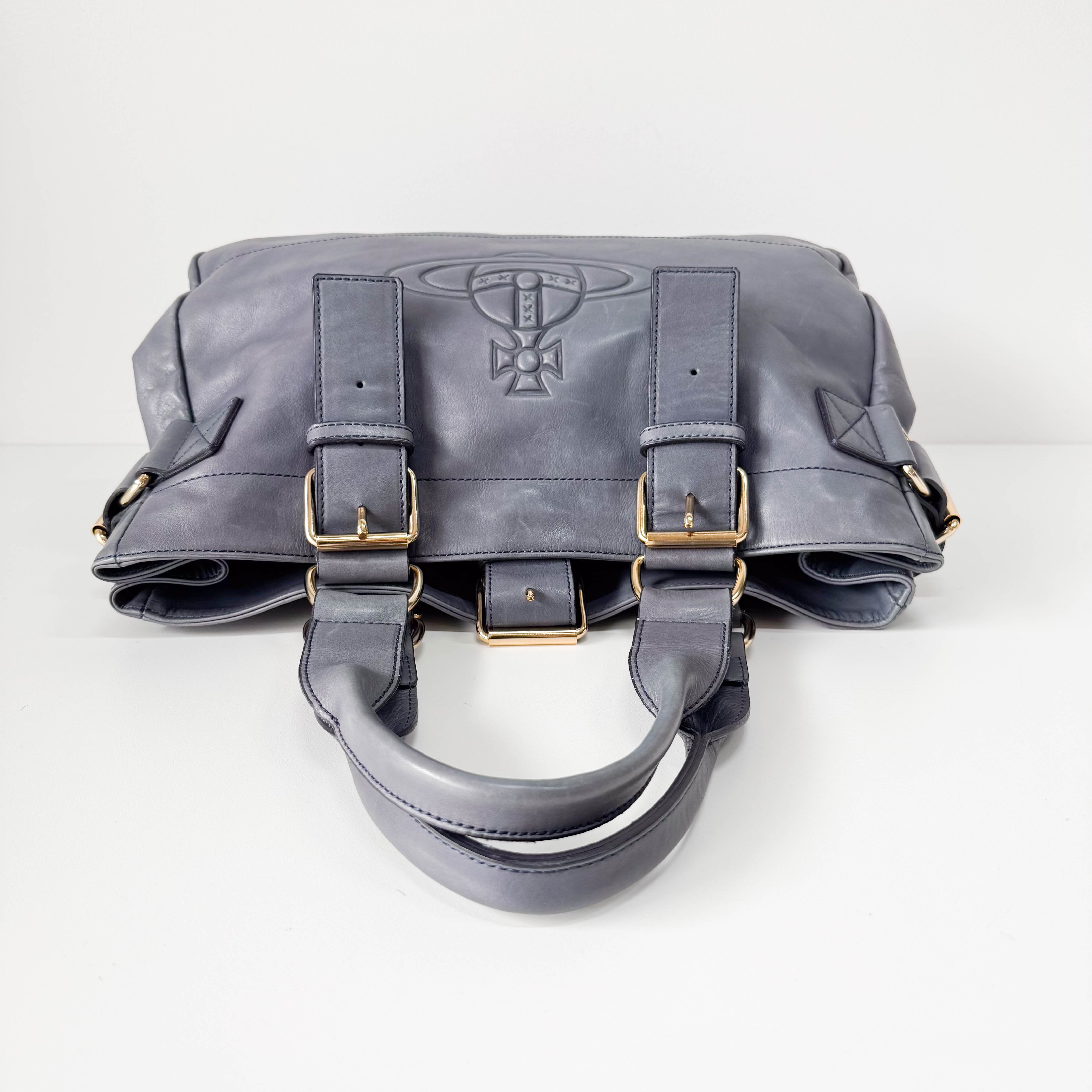 Orb Grey Leather Shoulder Bag