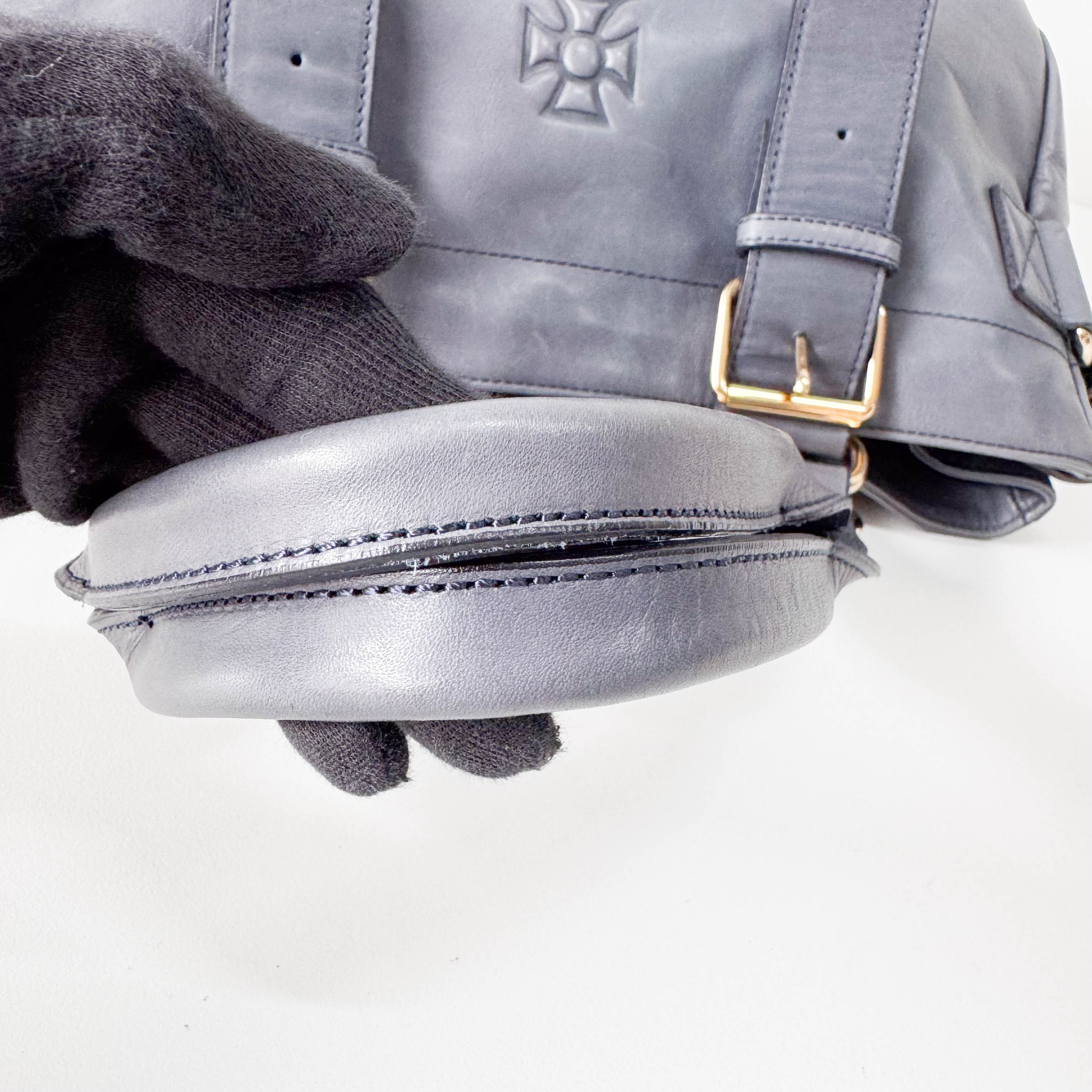 Orb Grey Leather Shoulder Bag