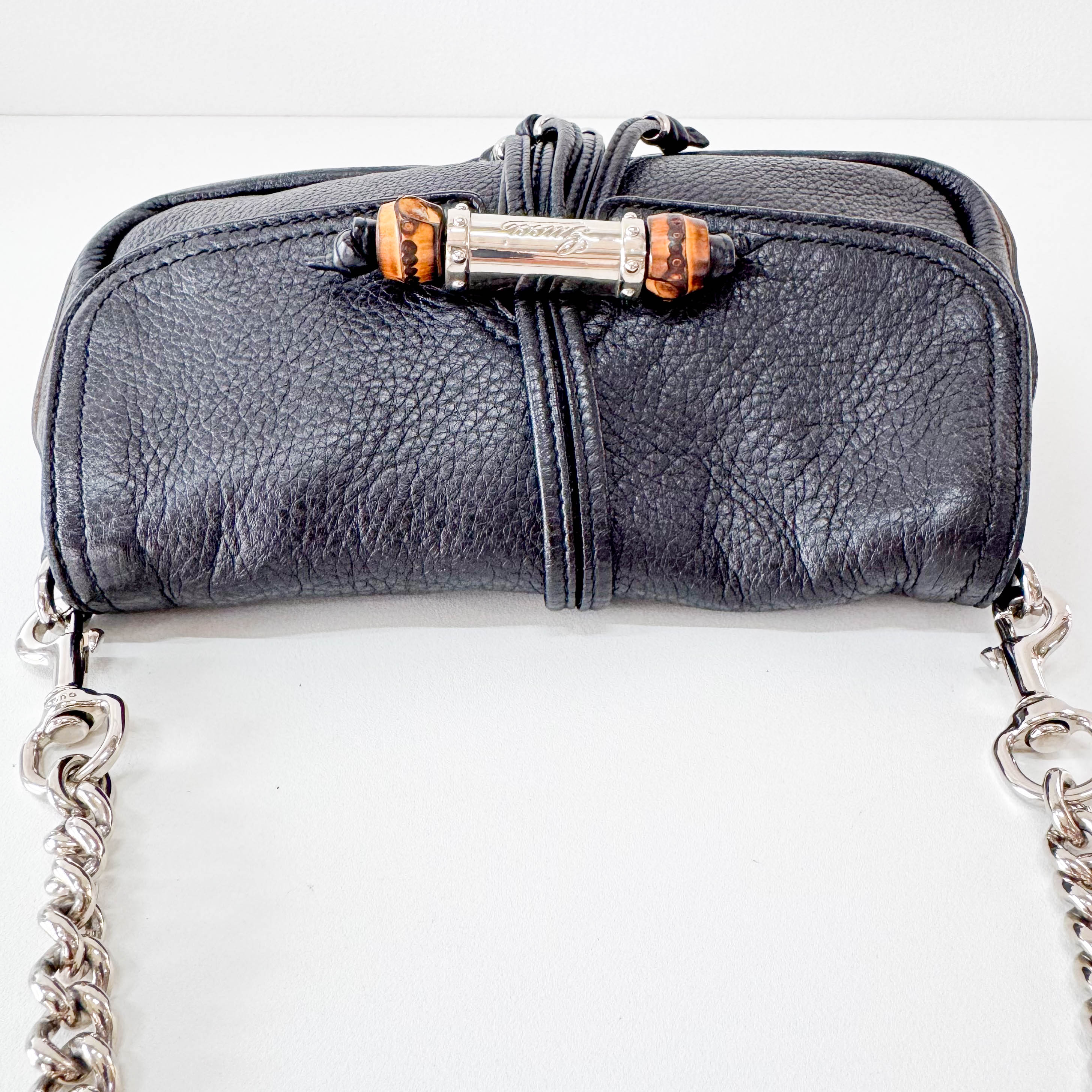 Bamboo Black Leather Shoulder Bag