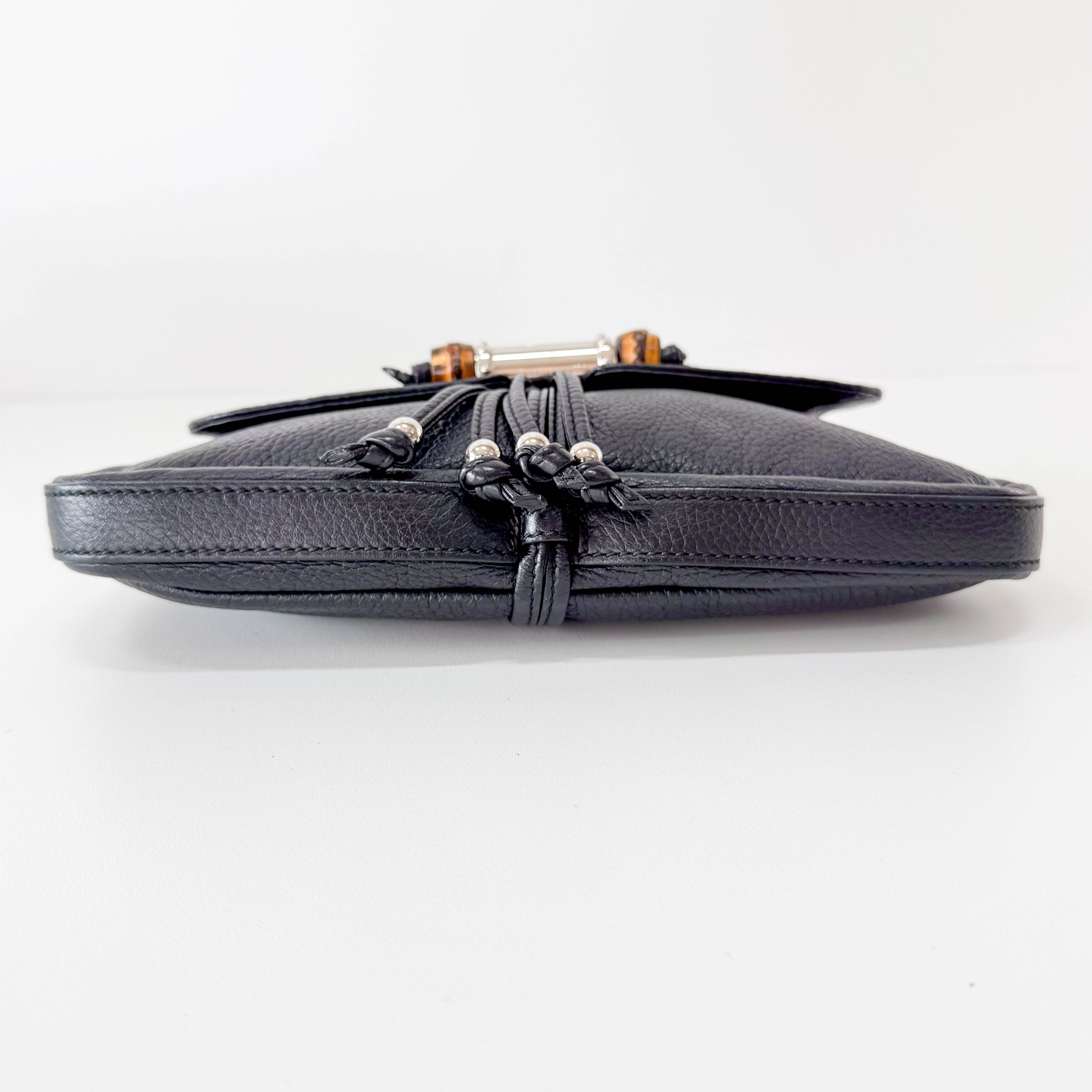 Bamboo Black Leather Shoulder Bag