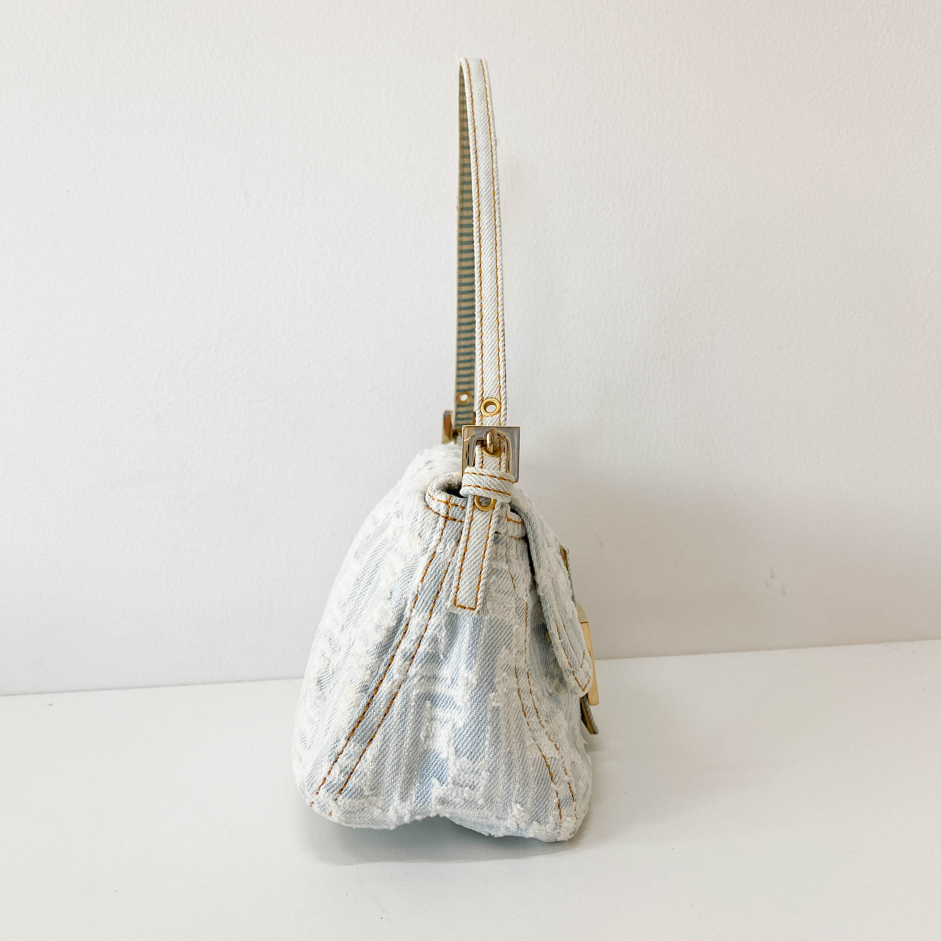 Mini Mamma Baguette Zucca Light Blue Denim Bag