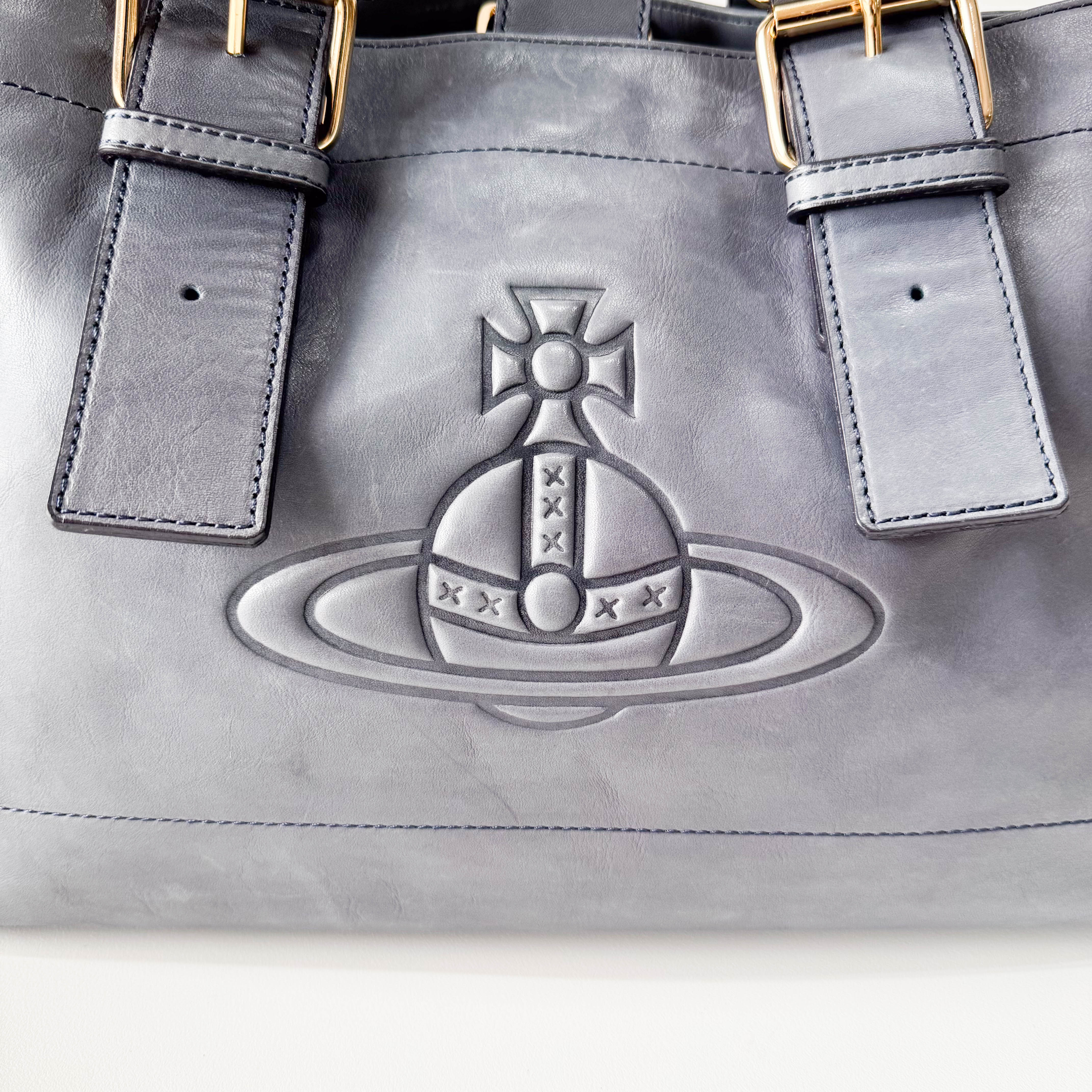 Orb Grey Leather Shoulder Bag
