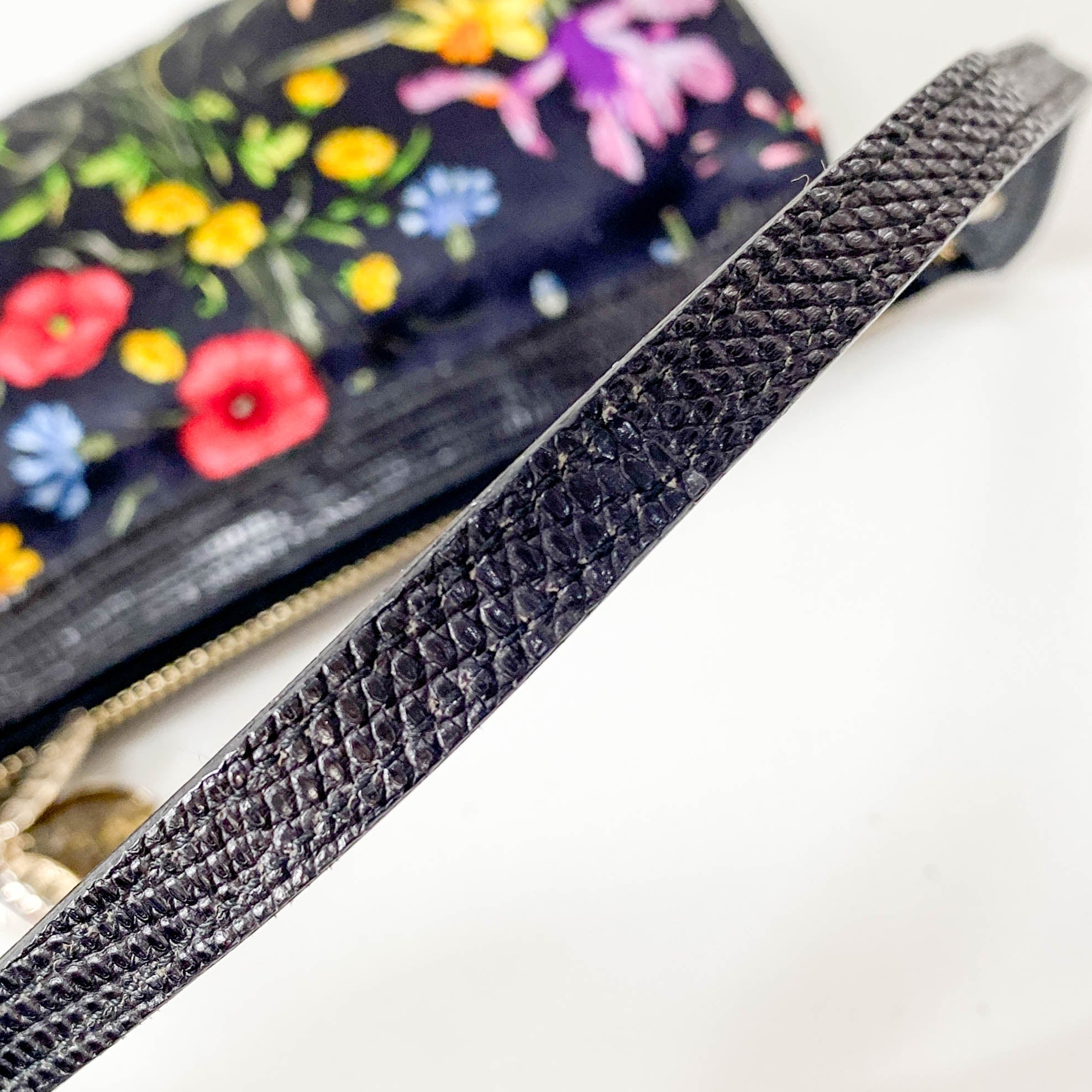 Black Satin with Floral Print Shoulder Bag