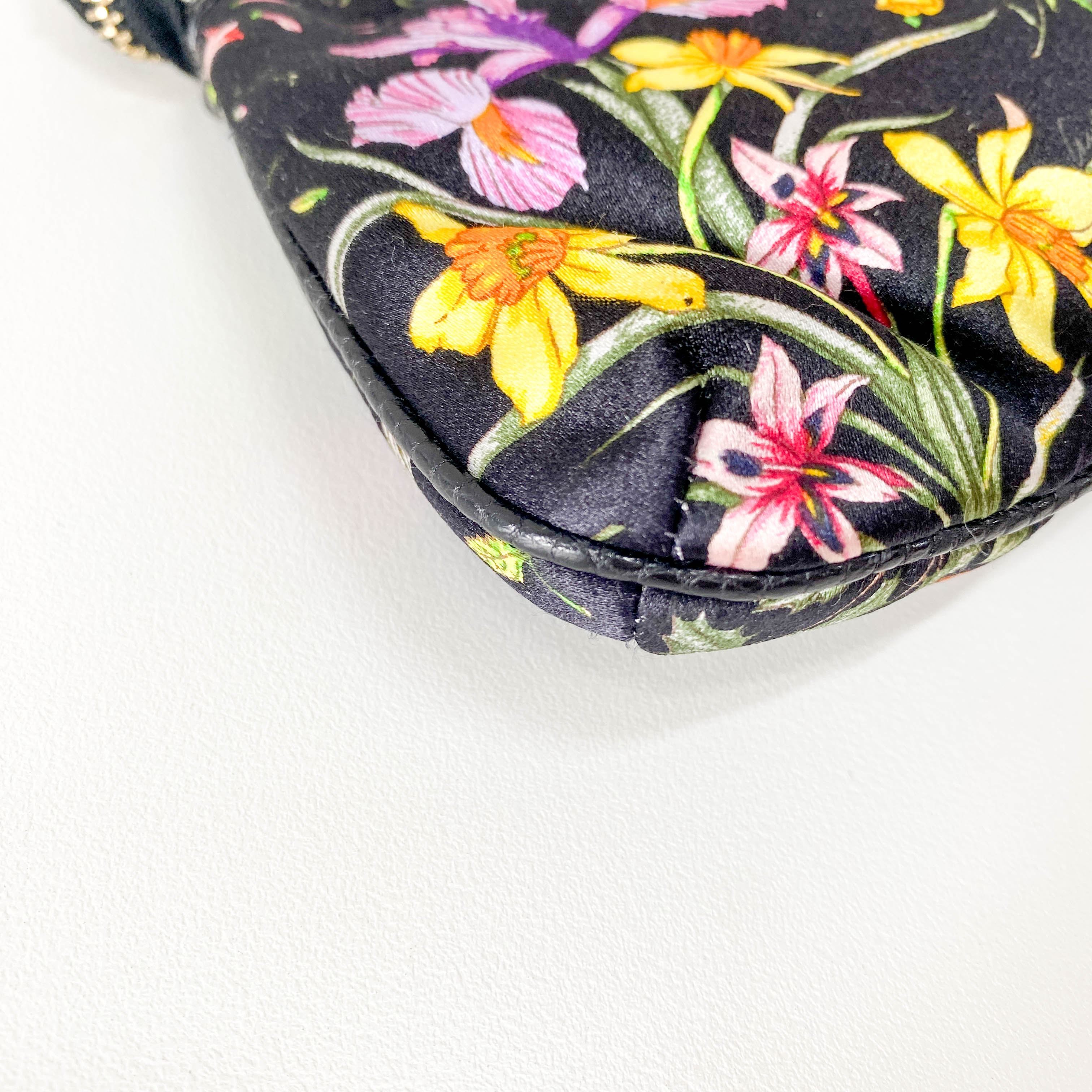 Black Satin with Floral Print Shoulder Bag