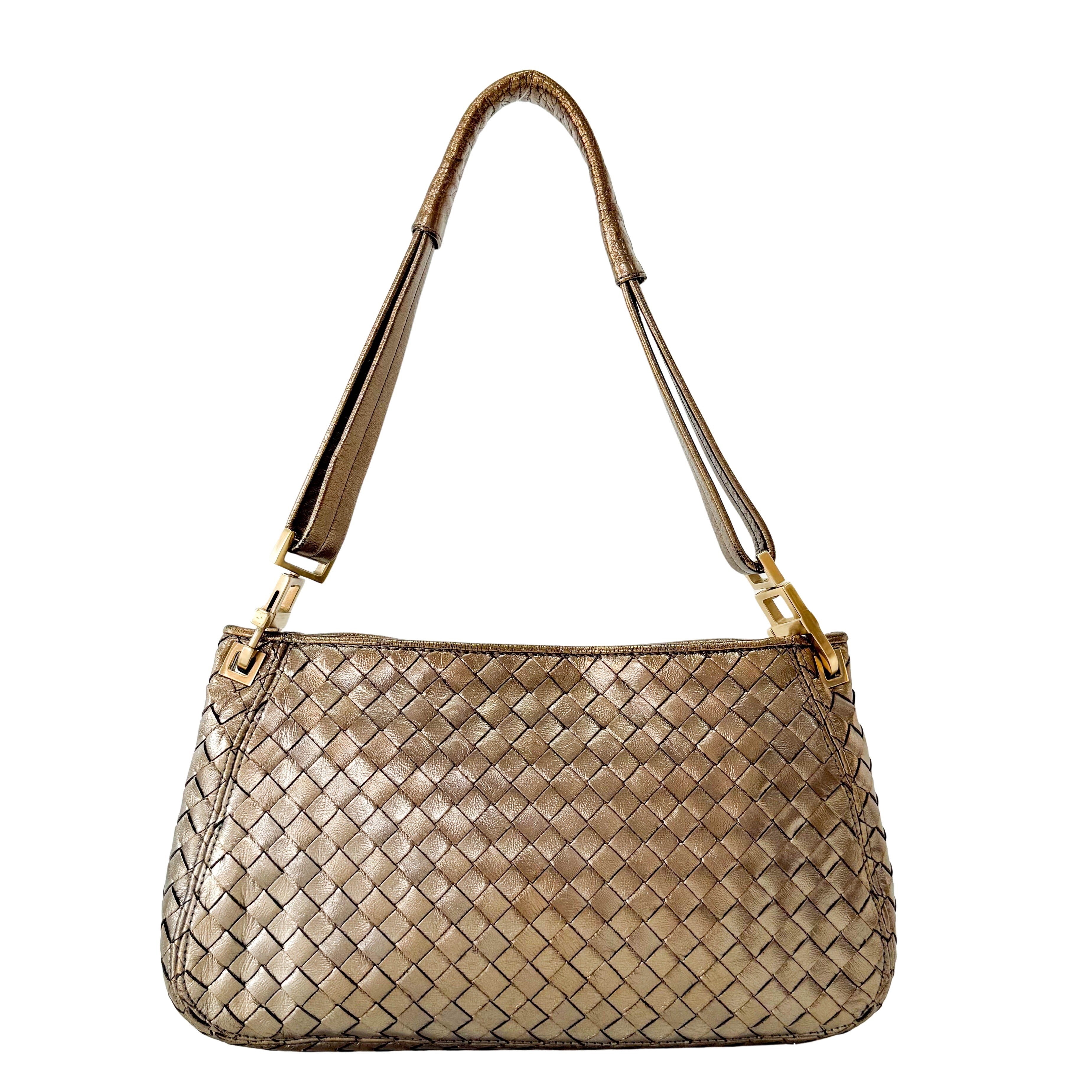 Intrecciato Gold Leather Shoulder Bag