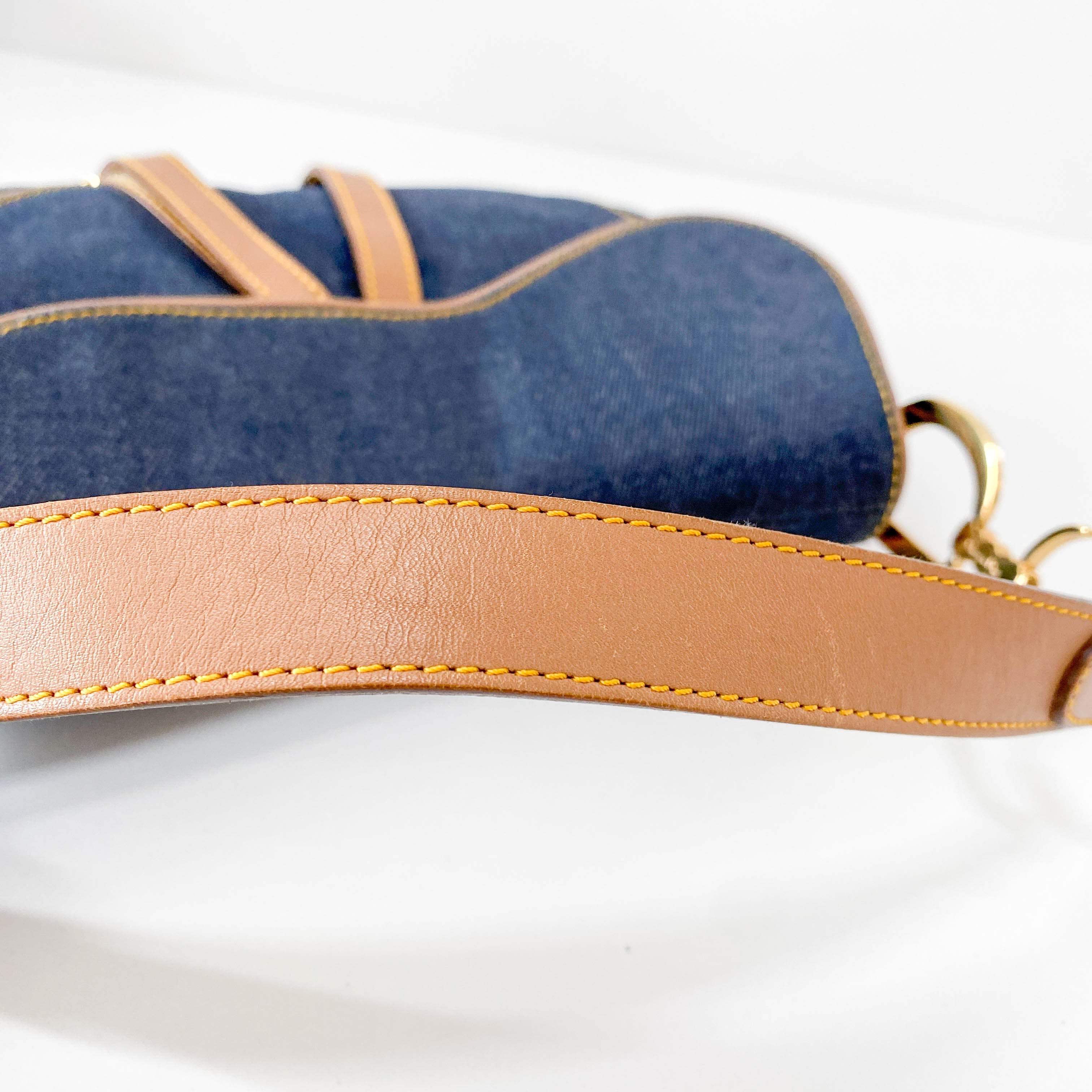 Double Saddle Bag in Denim with Gold Hardware