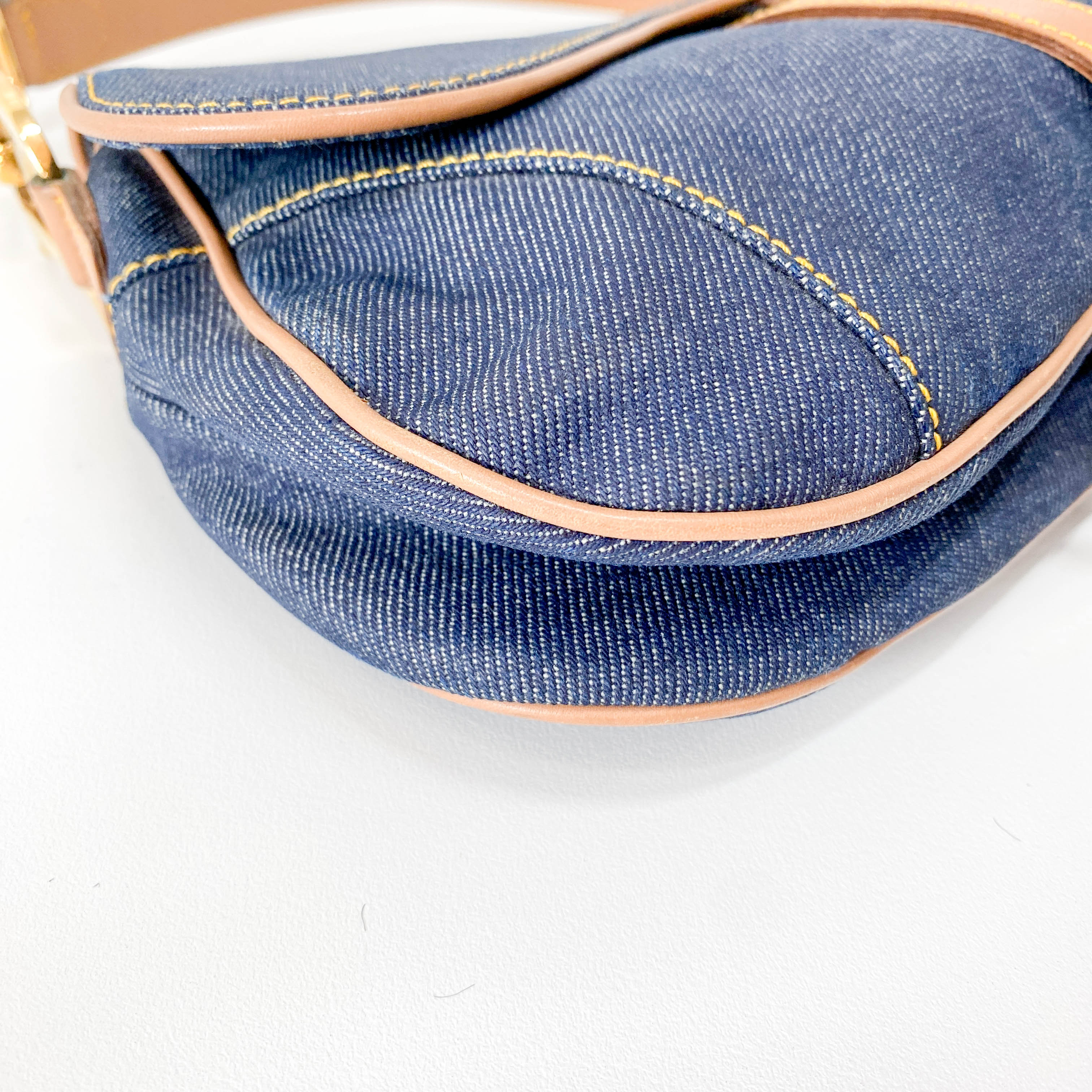 Double Saddle Bag in Denim with Gold Hardware