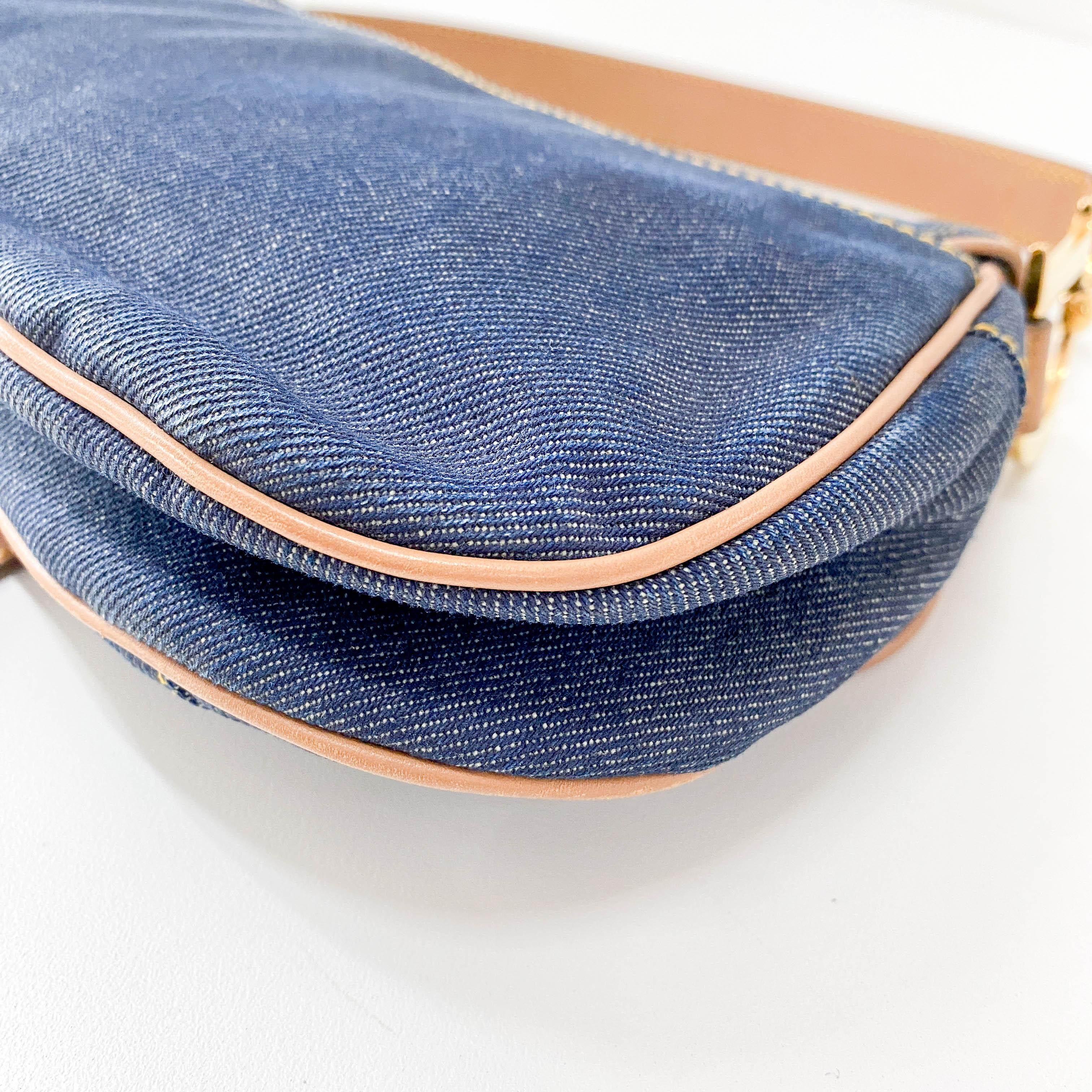 Double Saddle Bag in Denim with Gold Hardware