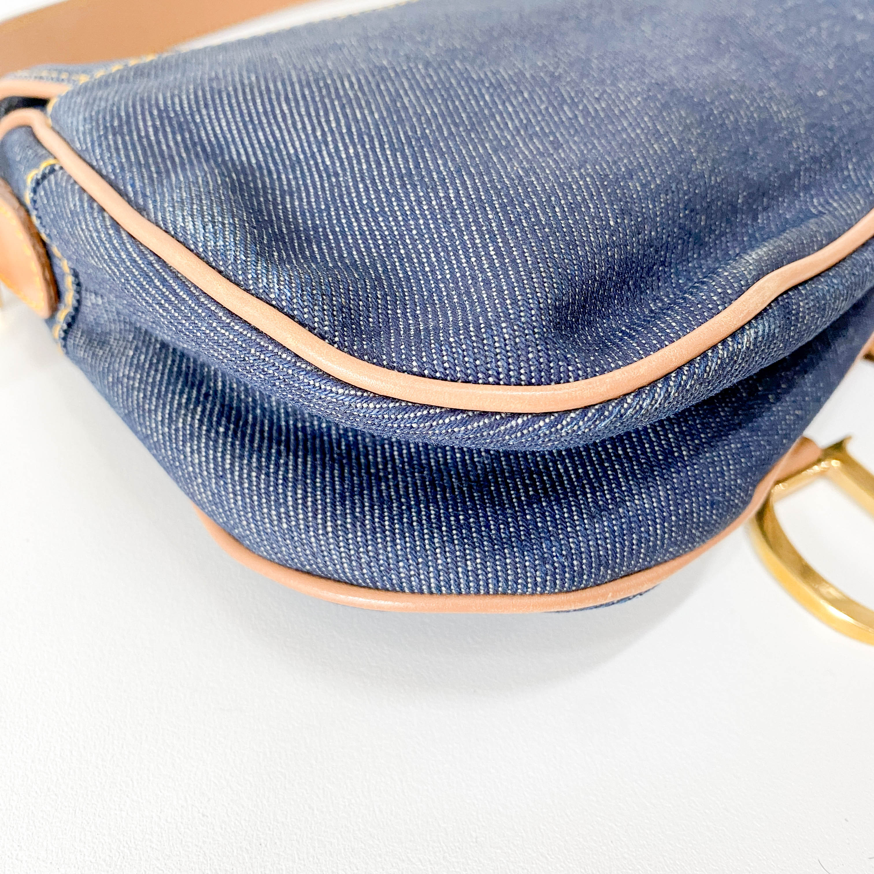 Double Saddle Bag in Denim with Gold Hardware