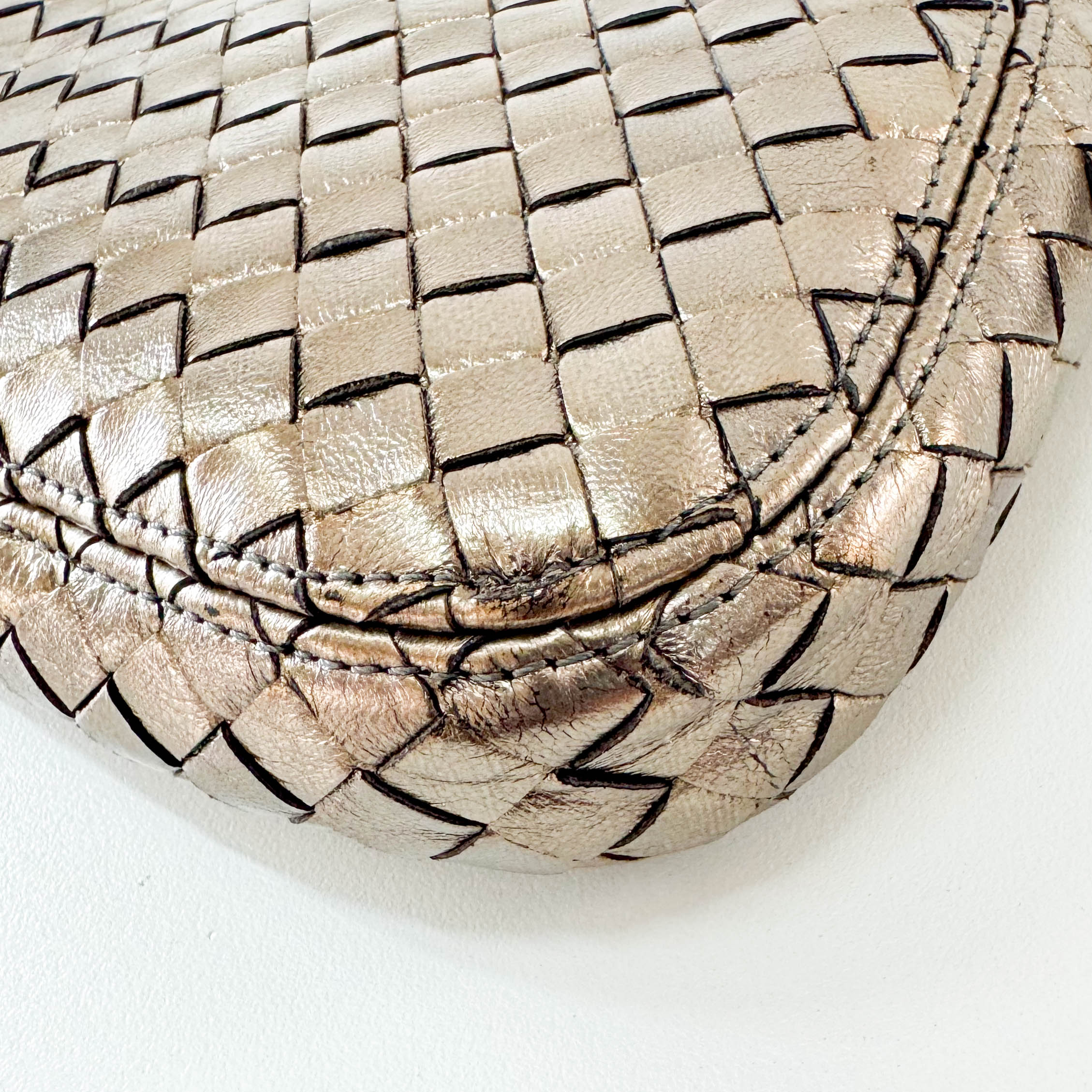 Intrecciato Gold Leather Shoulder Bag