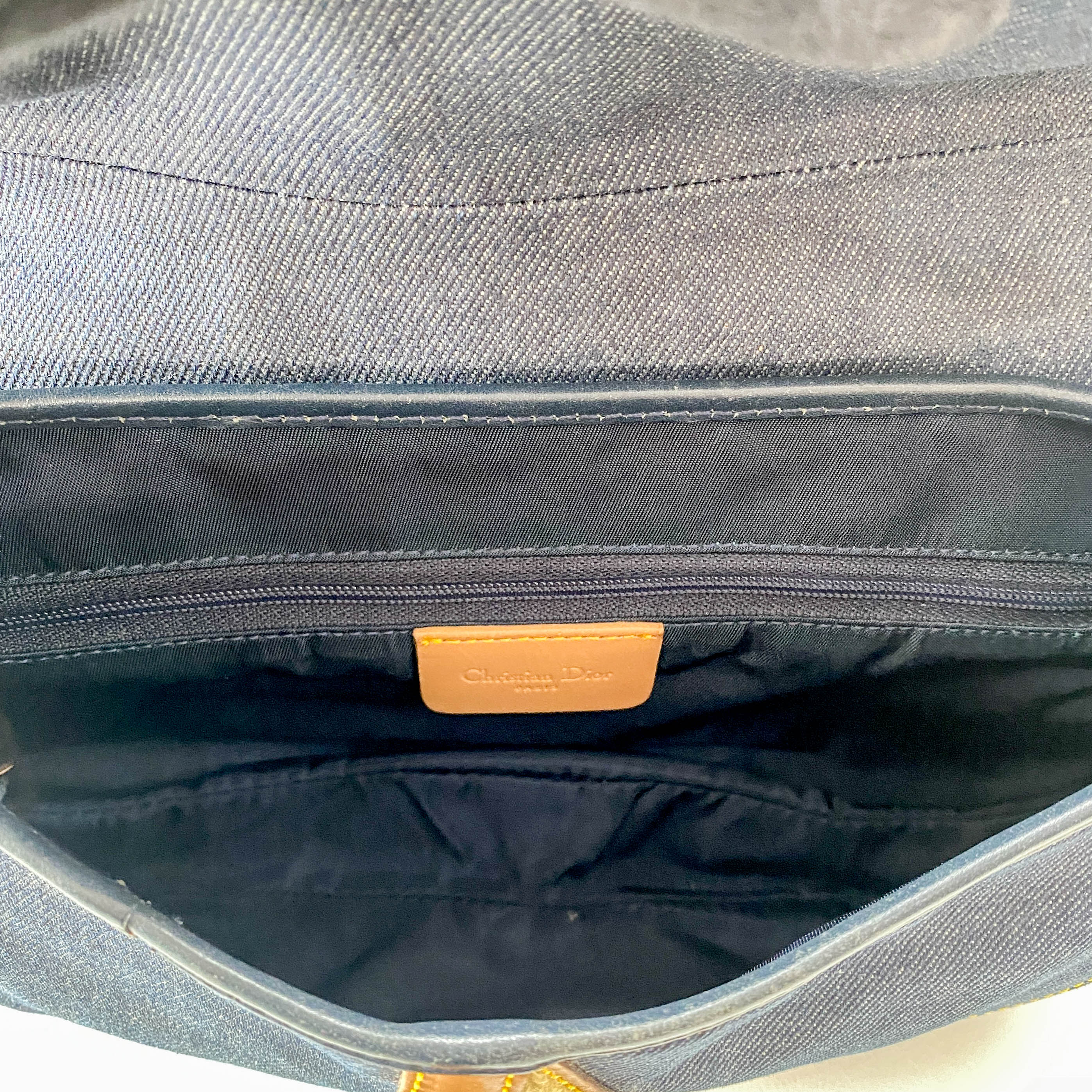 Double Saddle Bag in Denim with Gold Hardware