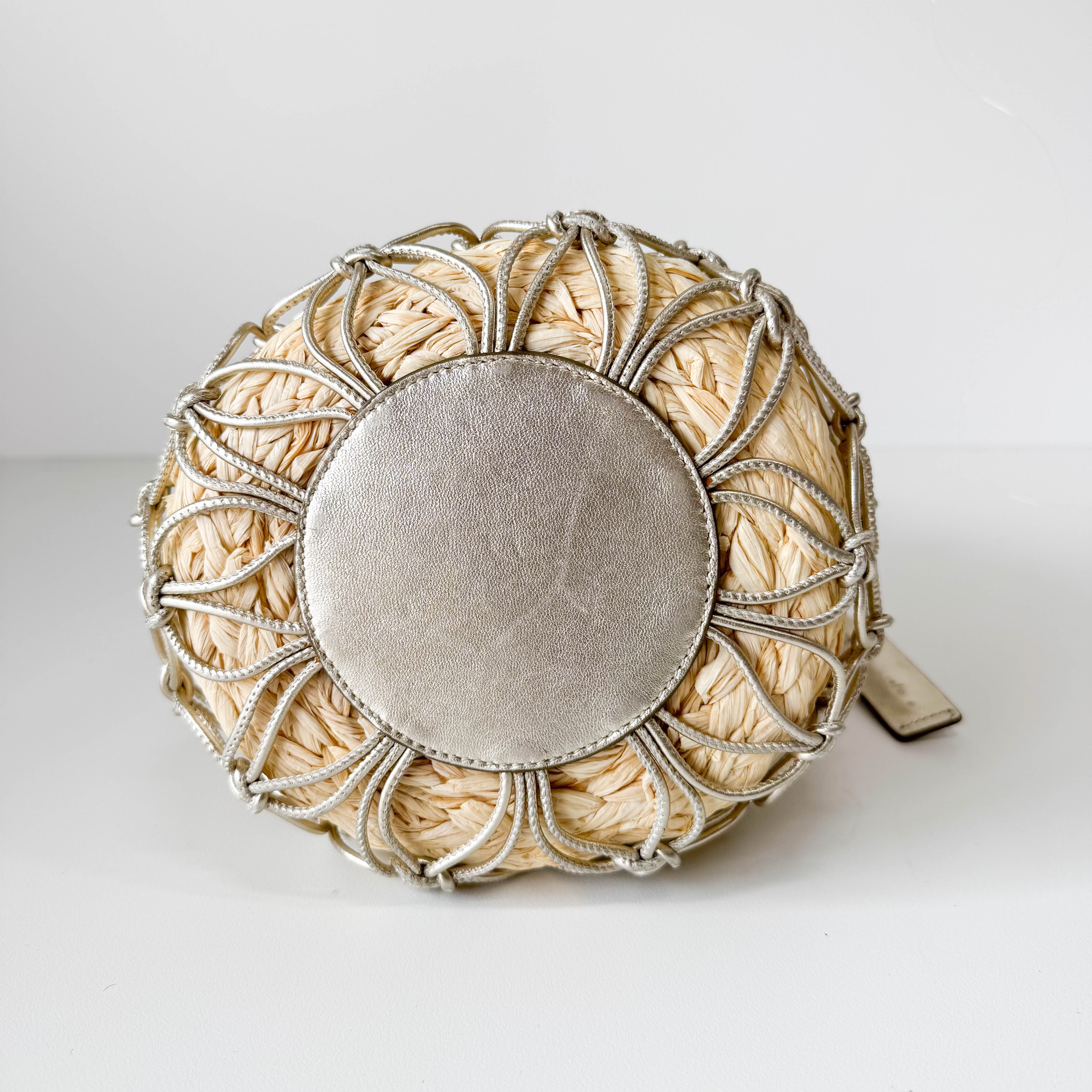 Woven Bucket Raffia/Leather Gold Shoulder Bag