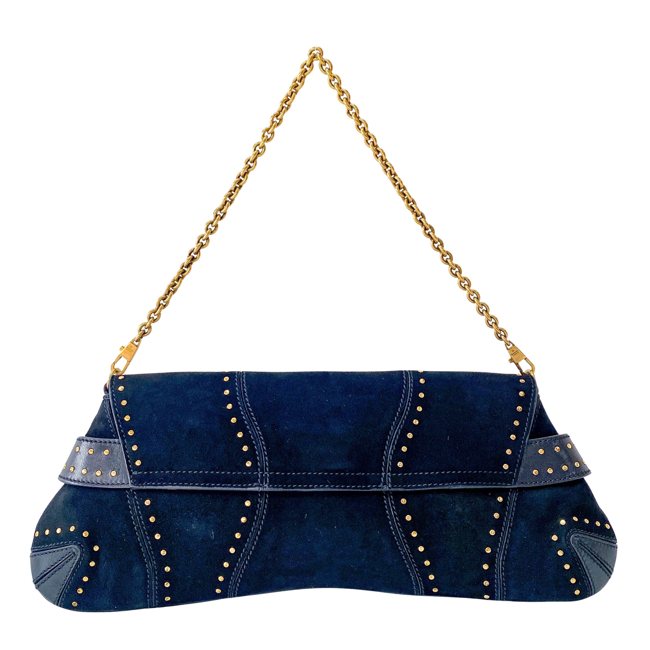 Horsebit Black Suede and Studs Chain Shoulder Bag