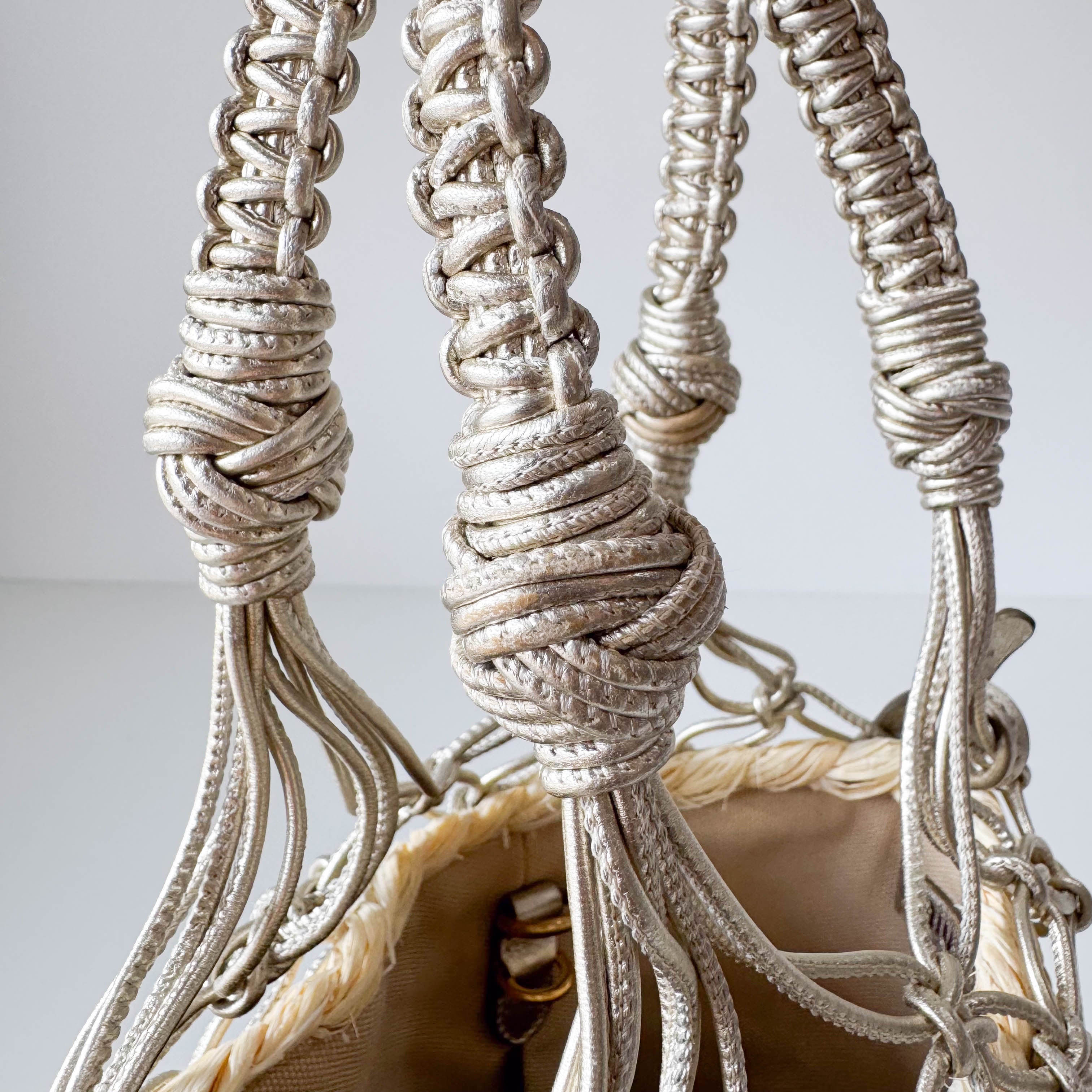 Woven Bucket Raffia/Leather Gold Shoulder Bag