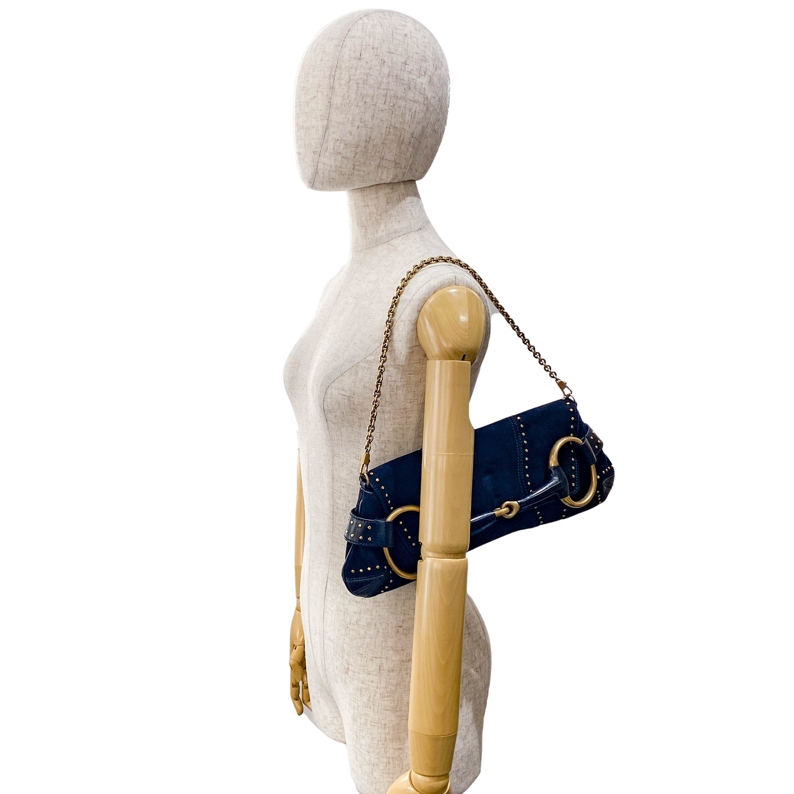 Horsebit Black Suede and Studs Chain Shoulder Bag