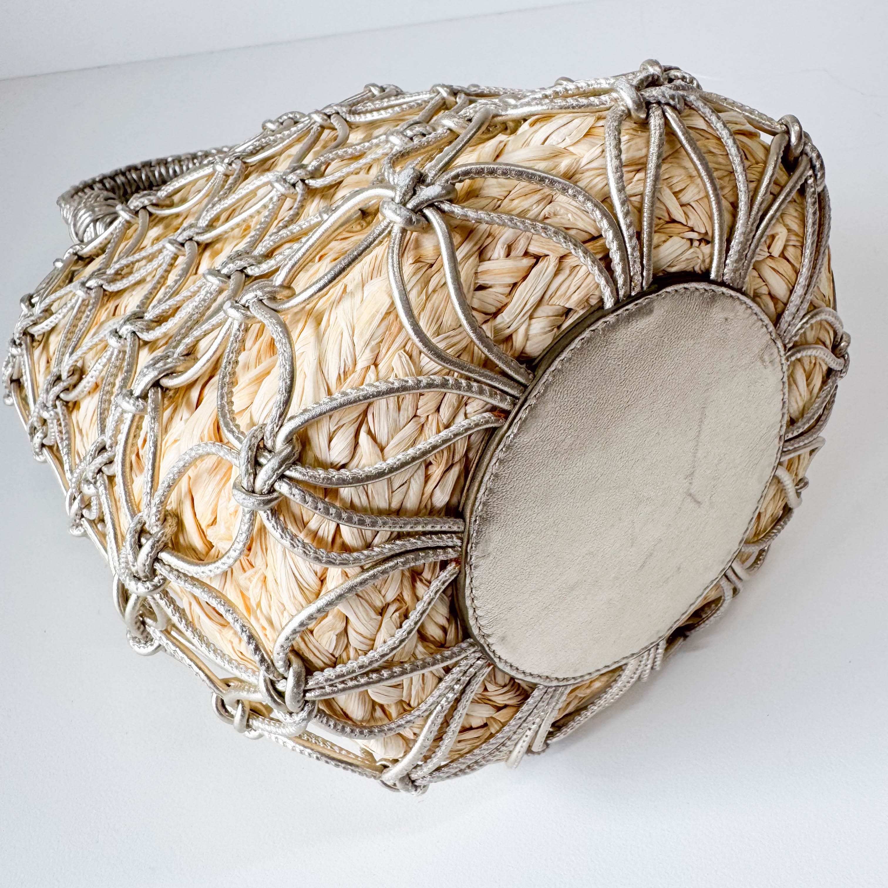 Woven Bucket Raffia/Leather Gold Shoulder Bag