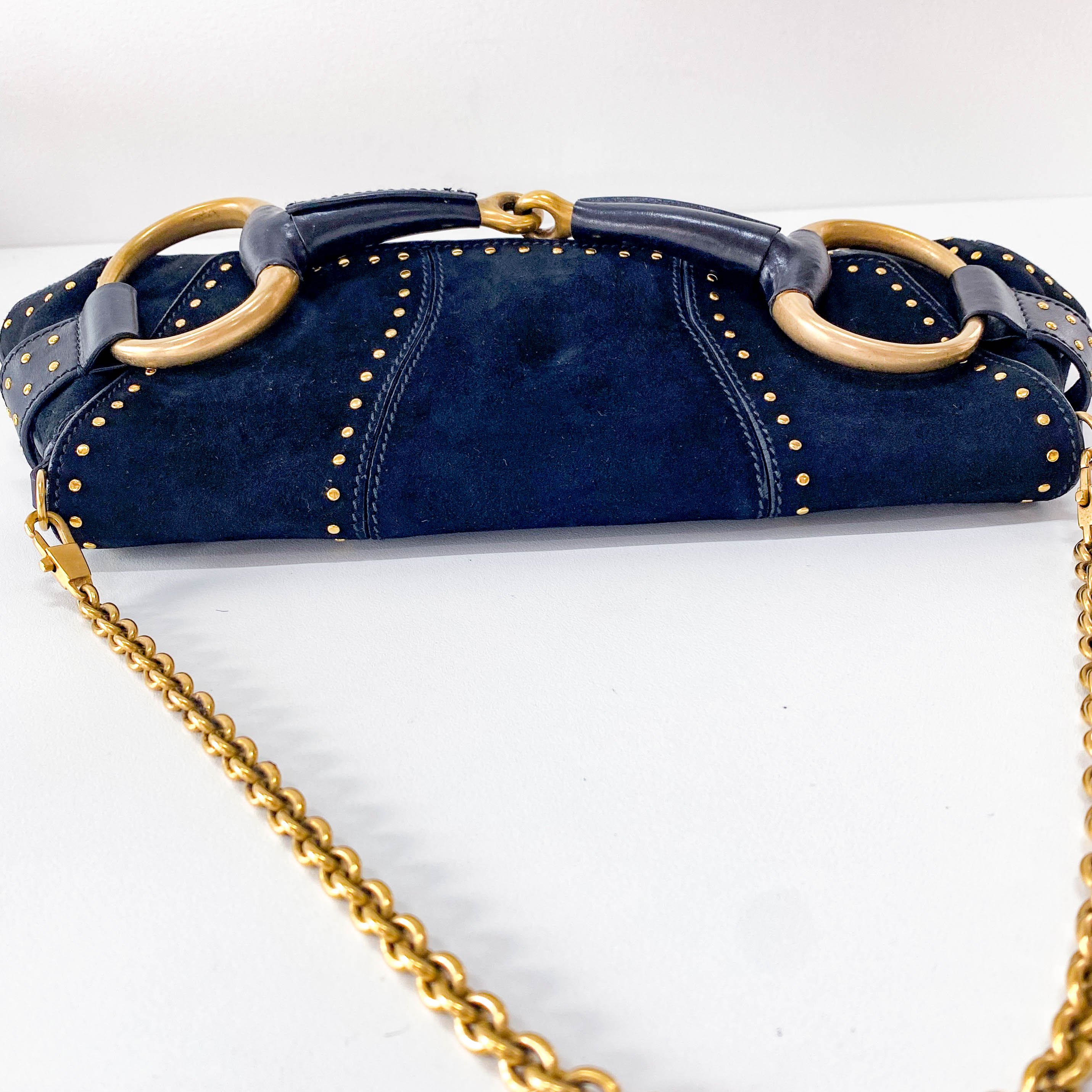 Horsebit Black Suede and Studs Chain Shoulder Bag