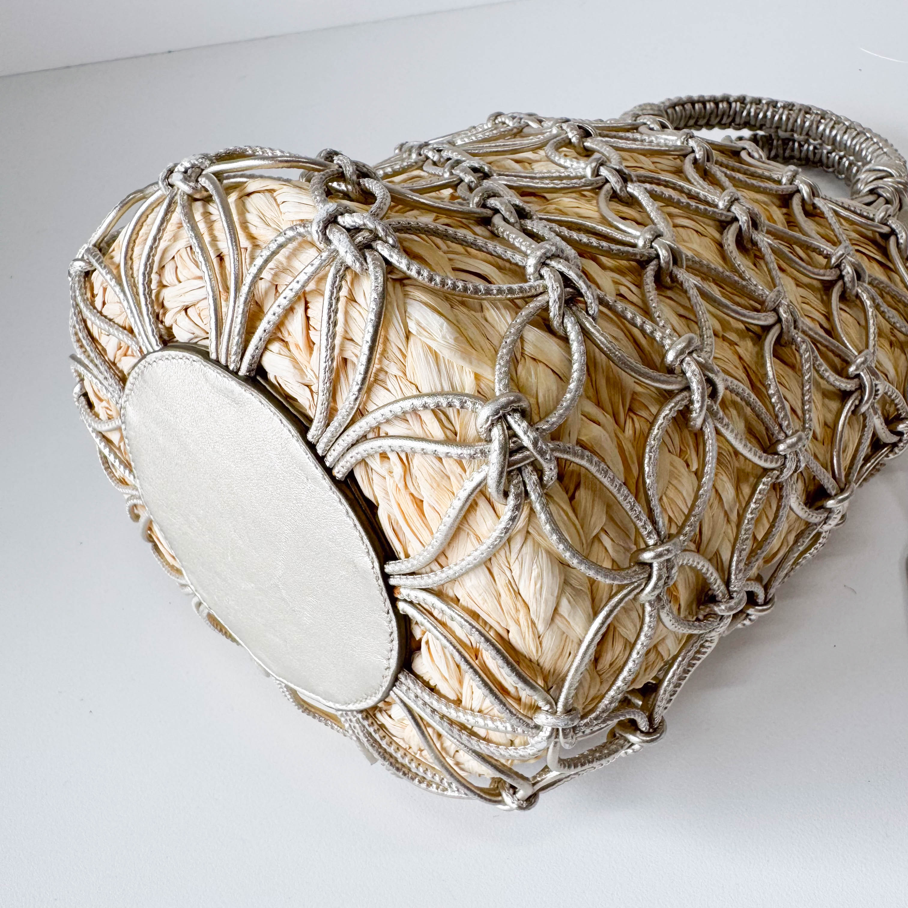 Woven Bucket Raffia/Leather Gold Shoulder Bag