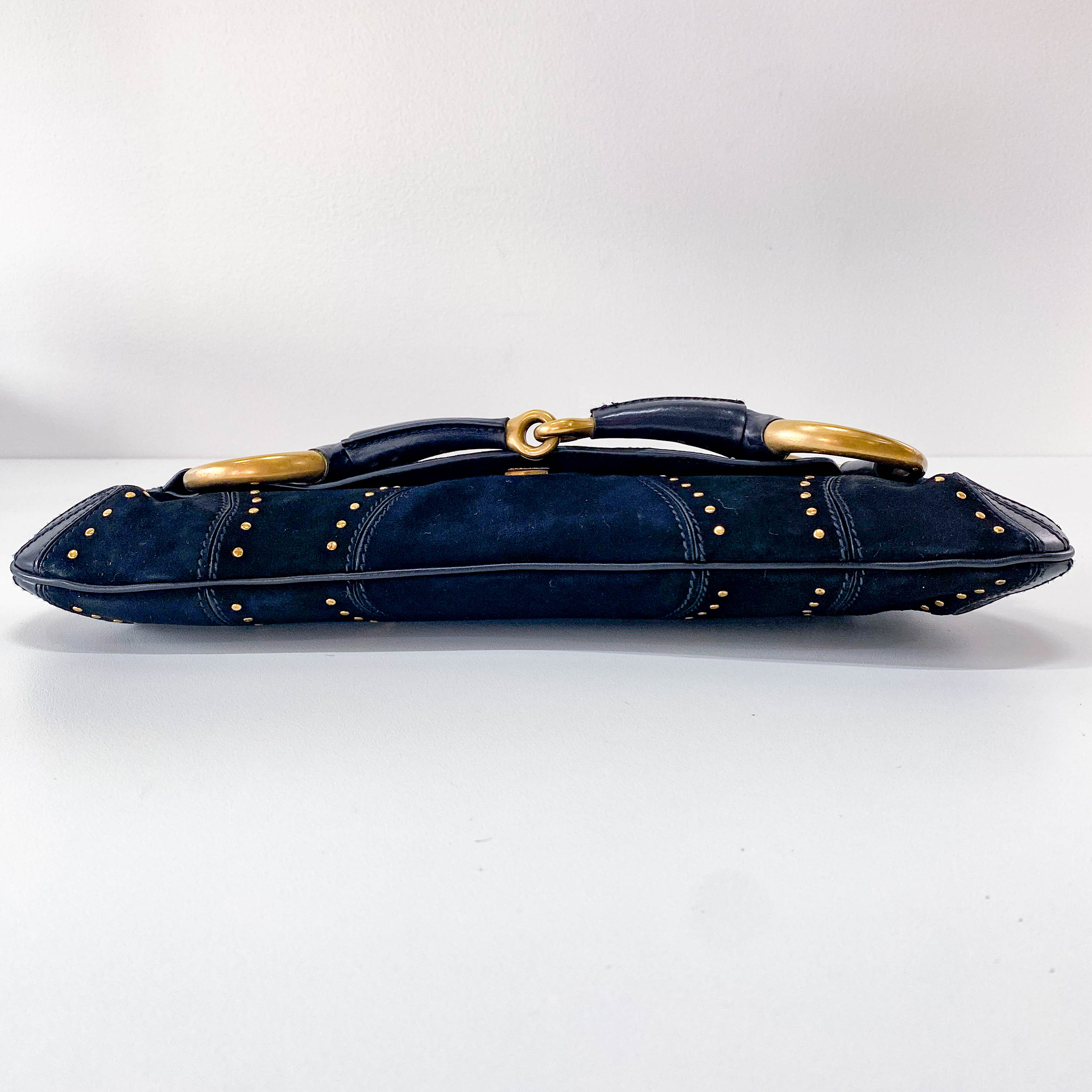 Horsebit Black Suede and Studs Chain Shoulder Bag