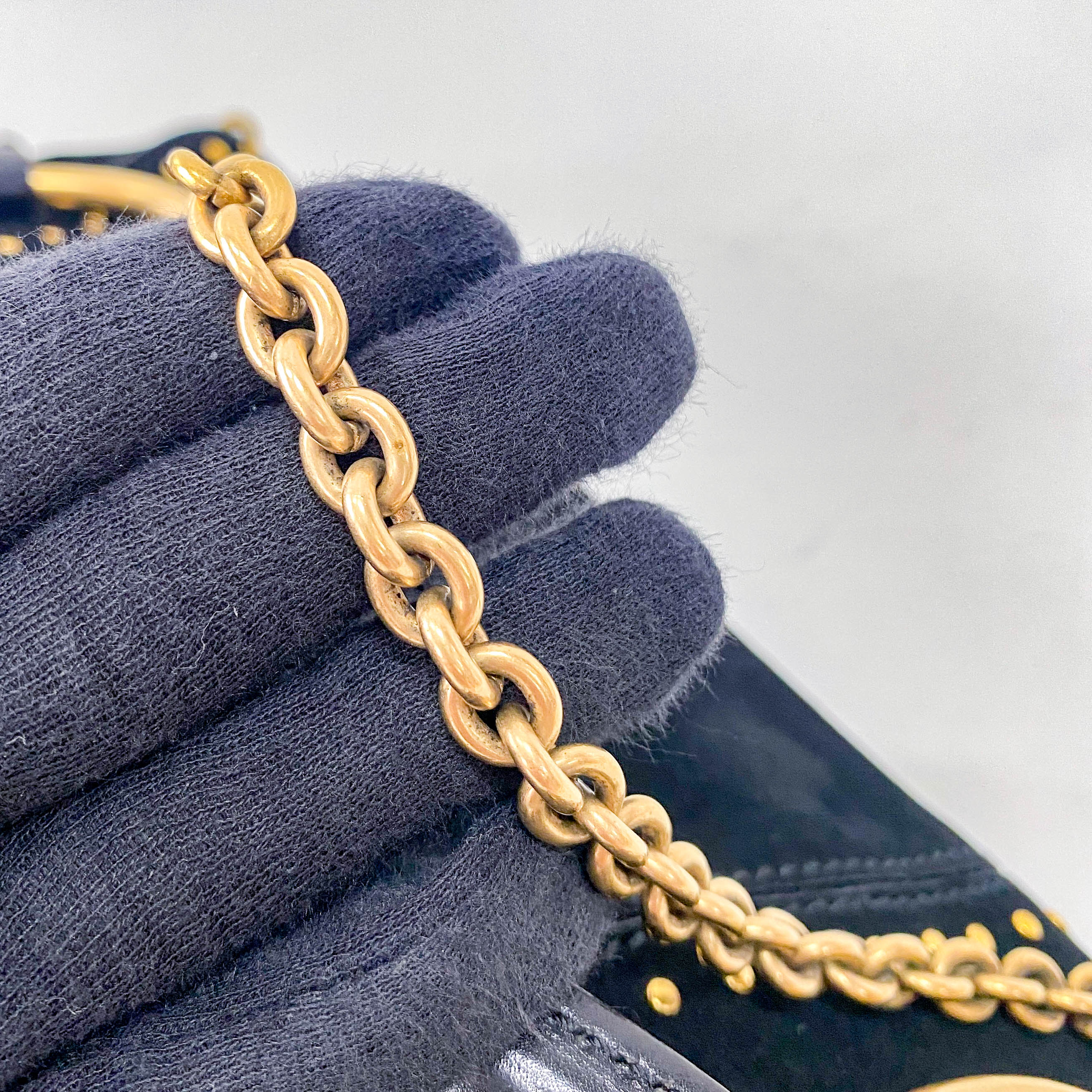 Horsebit Black Suede and Studs Chain Shoulder Bag