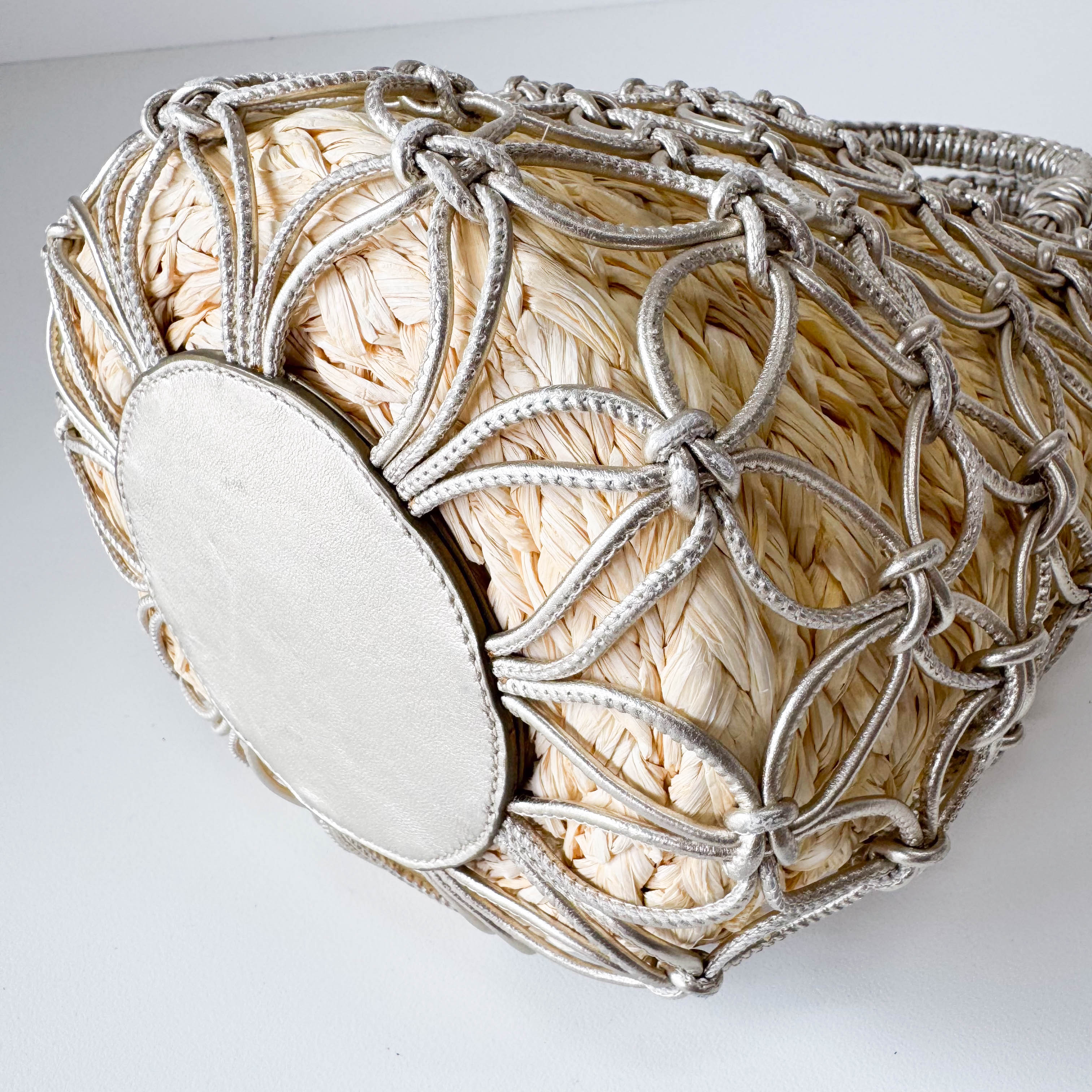 Woven Bucket Raffia/Leather Gold Shoulder Bag