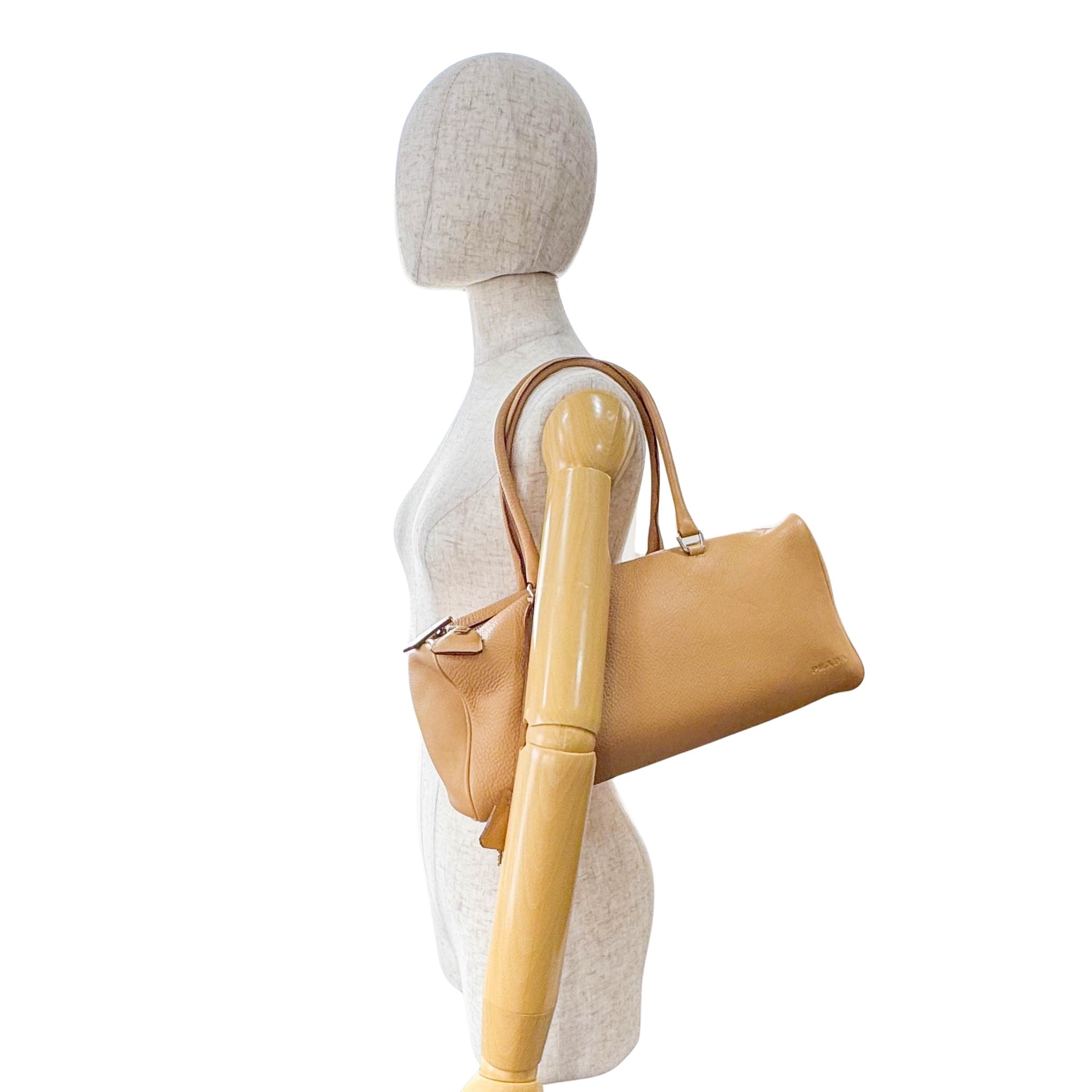 Y2K Beige Leather Shoulder Bag