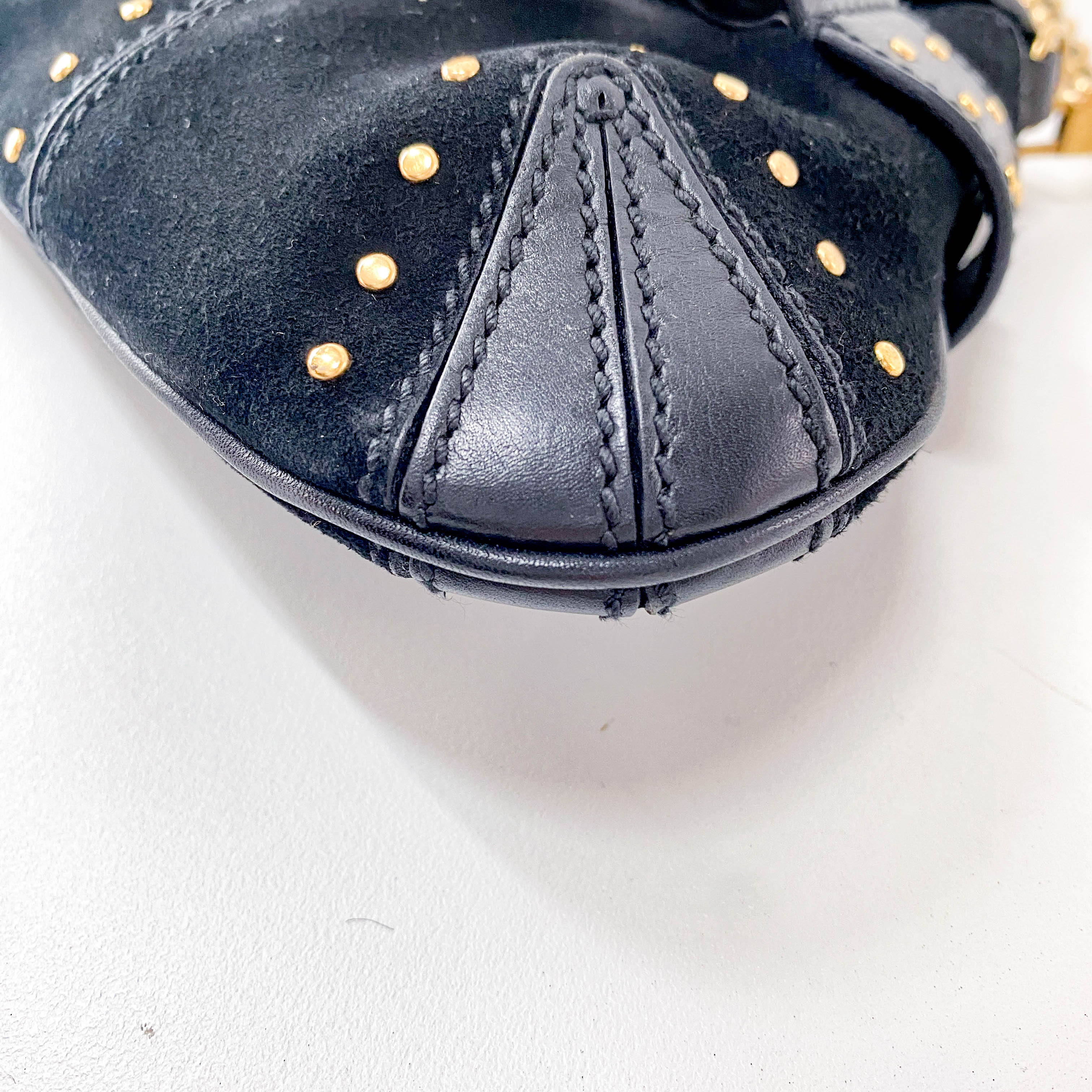 Horsebit Black Suede and Studs Chain Shoulder Bag