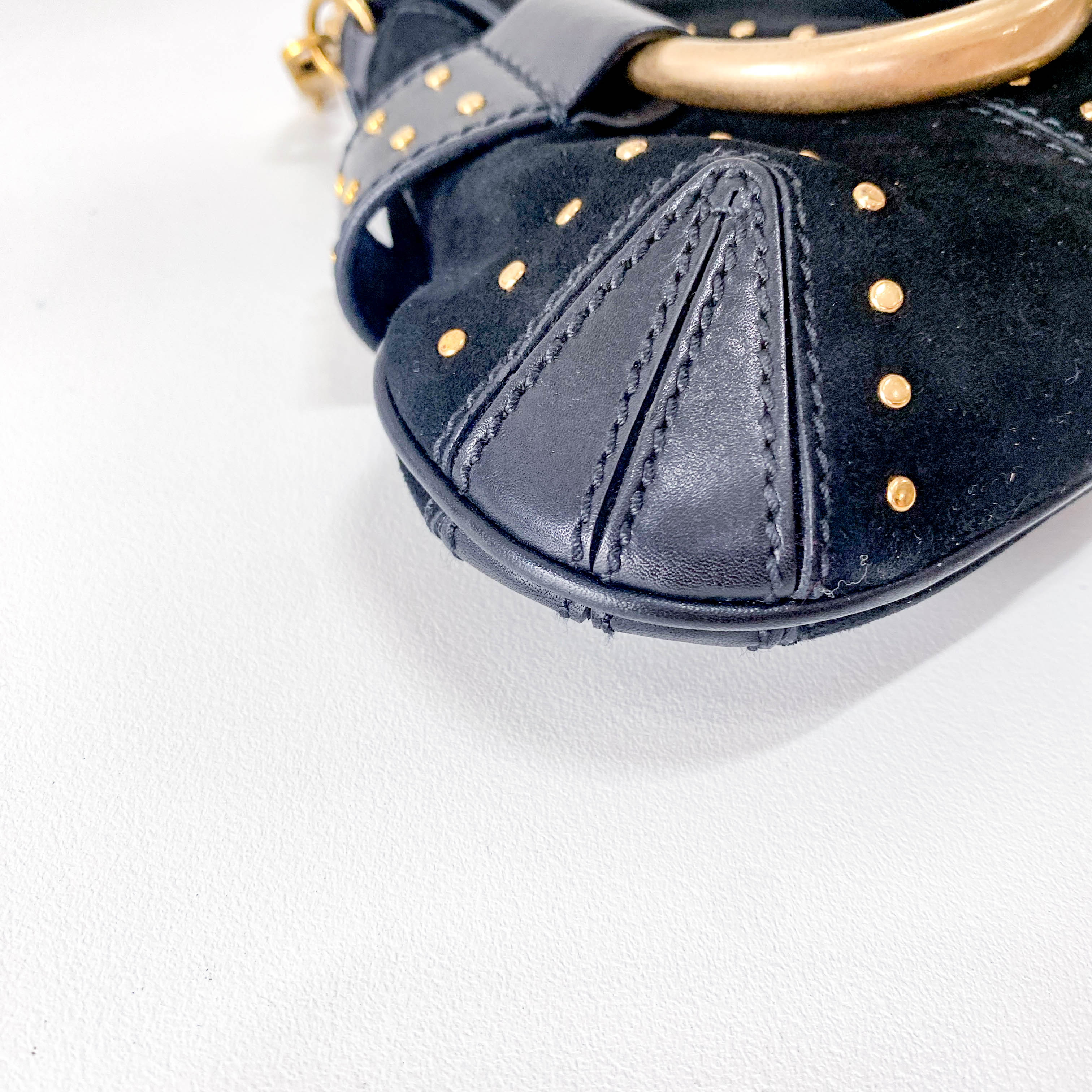 Horsebit Black Suede and Studs Chain Shoulder Bag