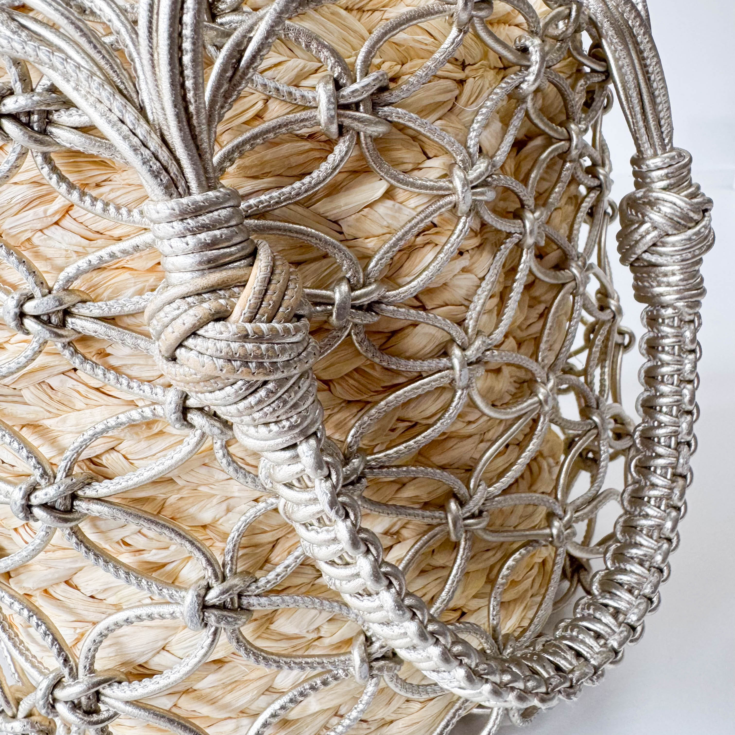 Woven Bucket Raffia/Leather Gold Shoulder Bag