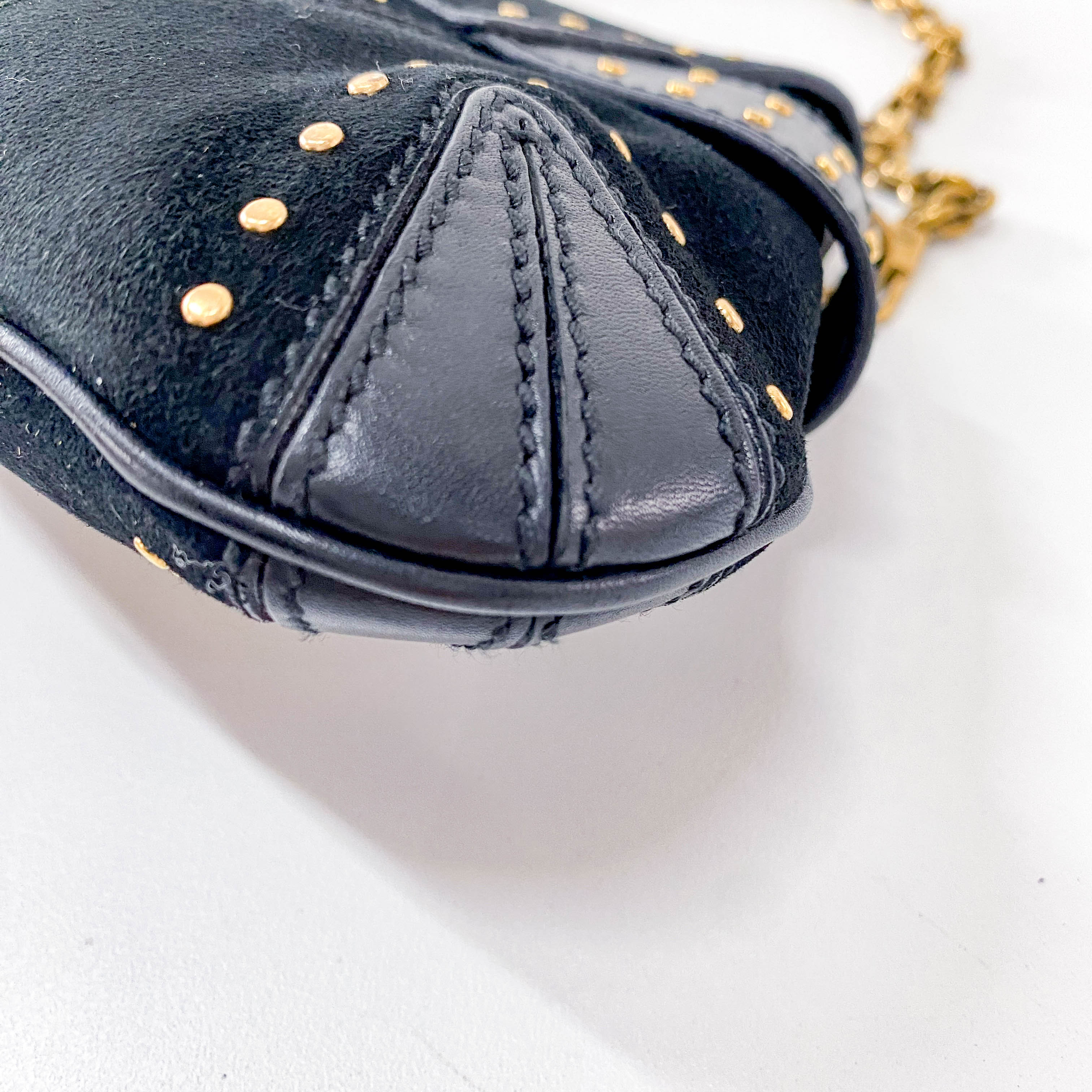 Horsebit Black Suede and Studs Chain Shoulder Bag