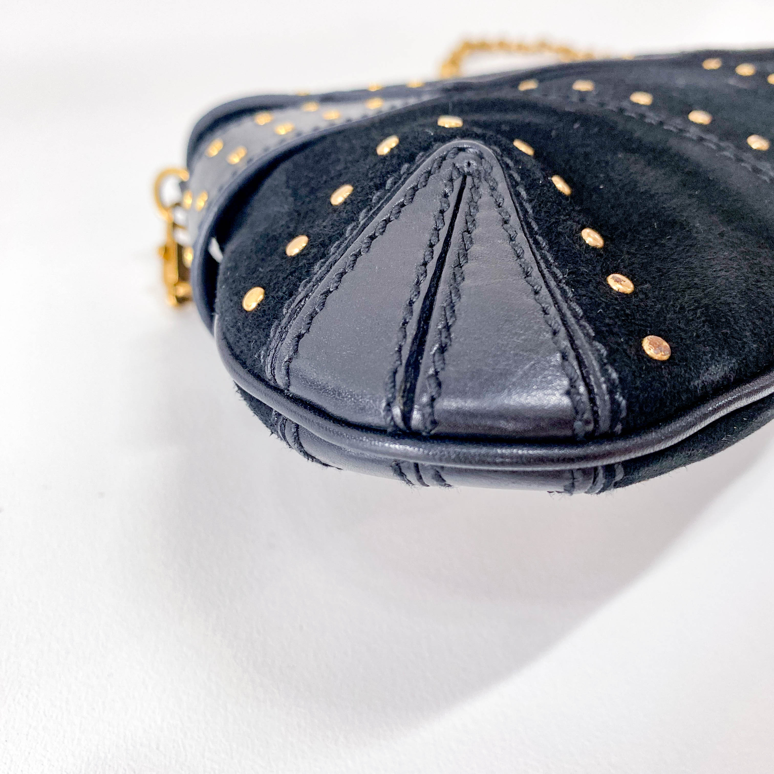 Horsebit Black Suede and Studs Chain Shoulder Bag