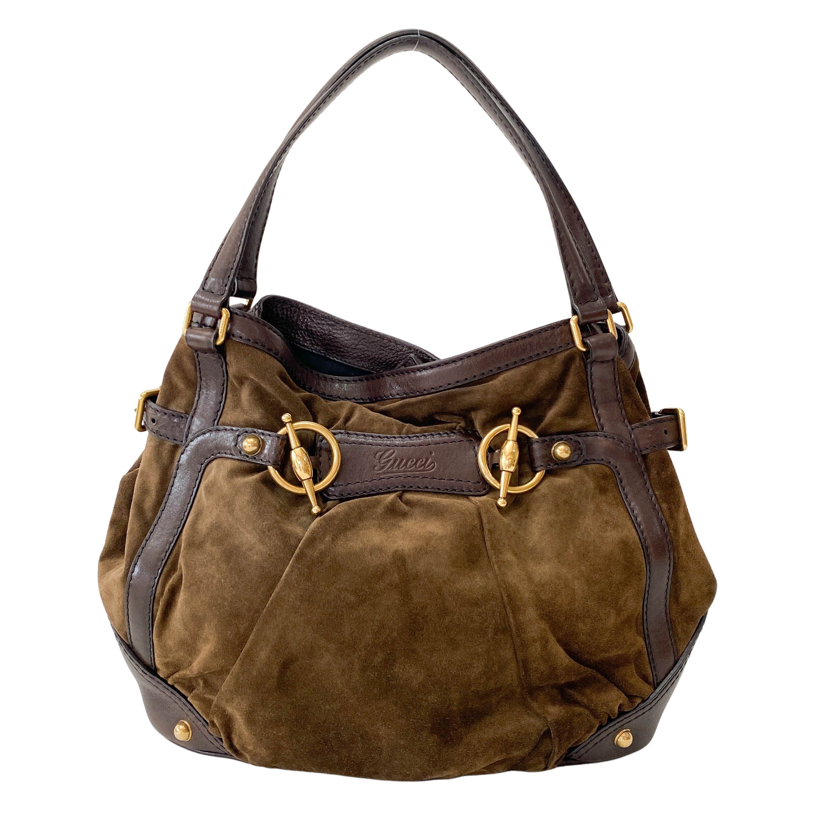Horsebit Brown Suede Shoulder Bag