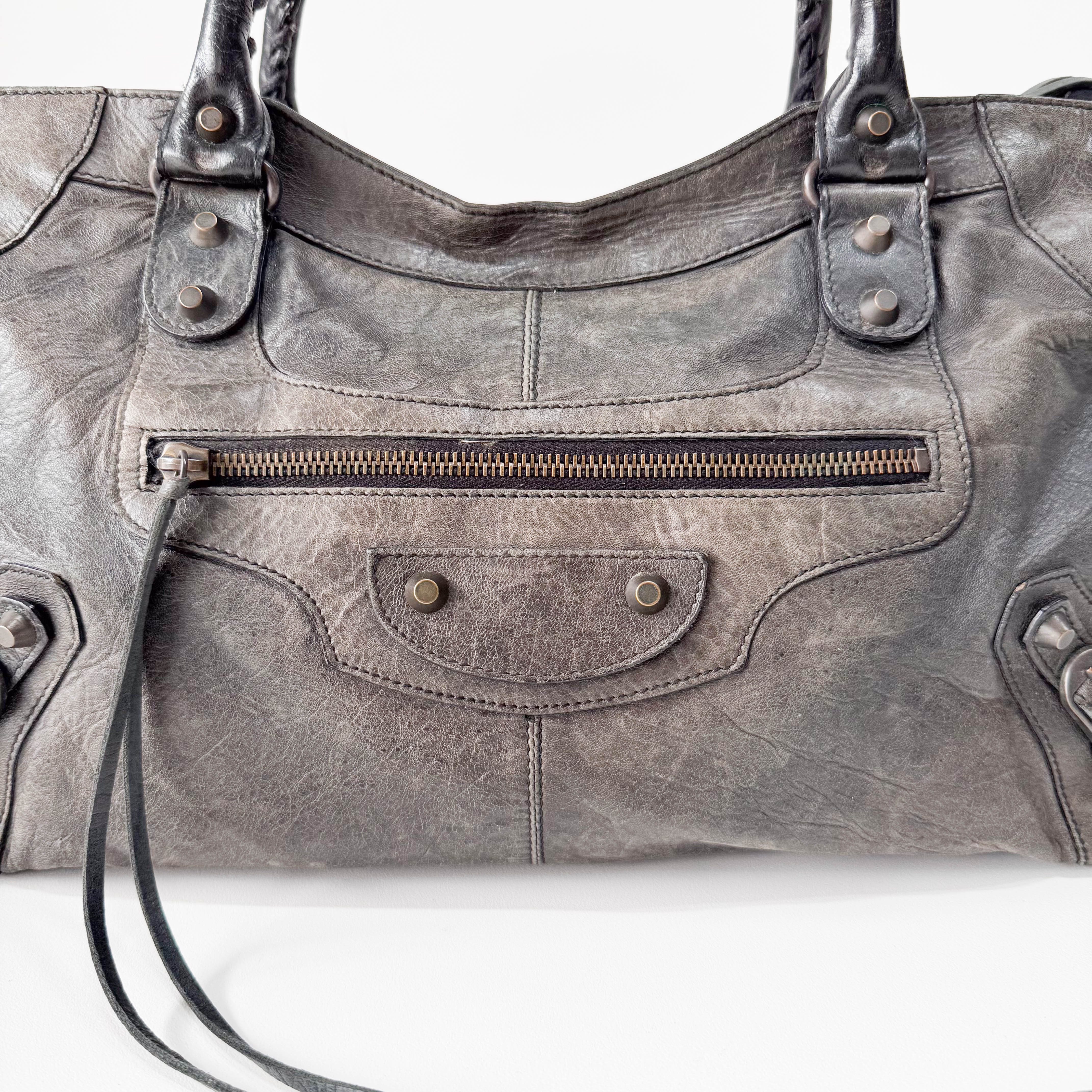 The City Grey Leather Hand bag