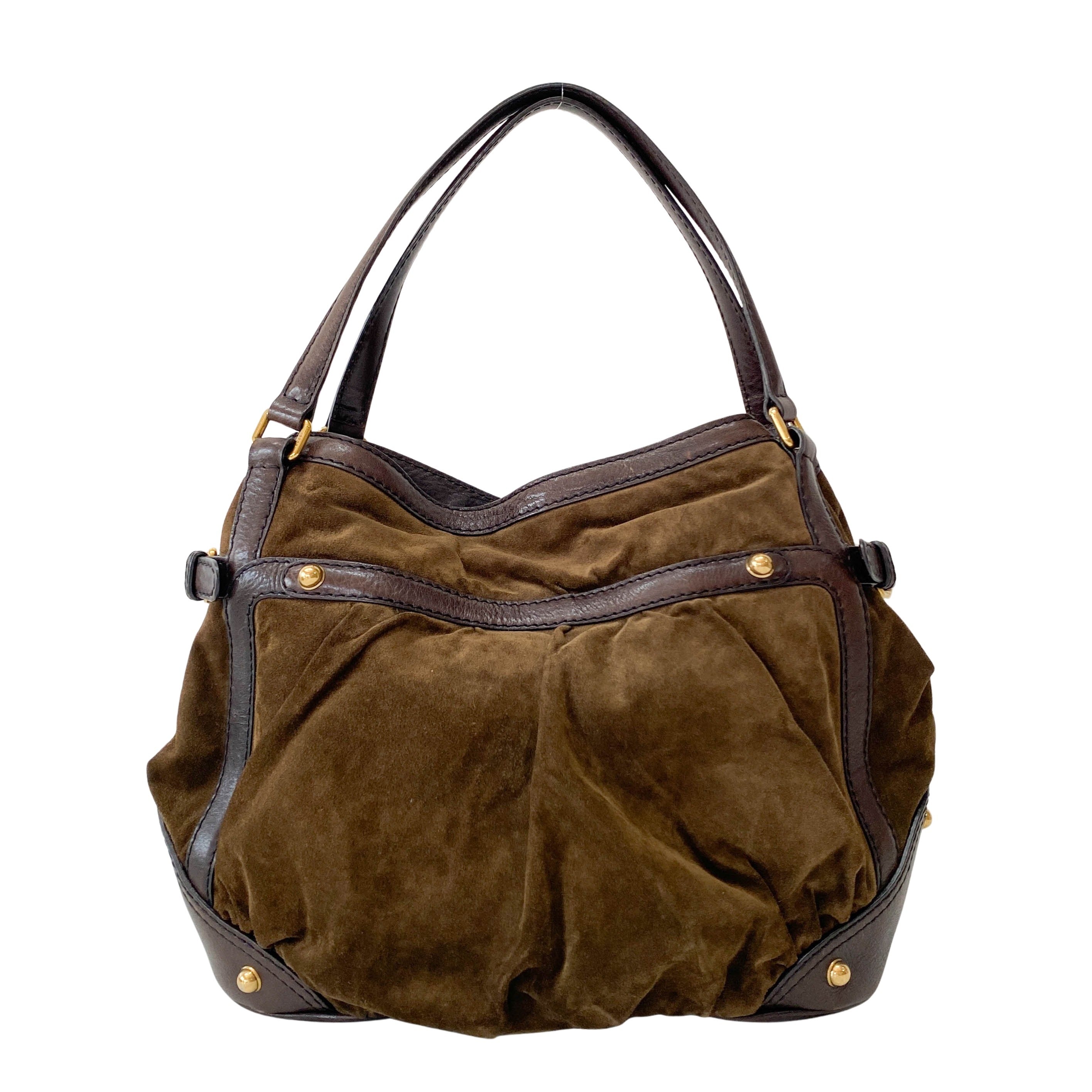 Horsebit Brown Suede Shoulder Bag
