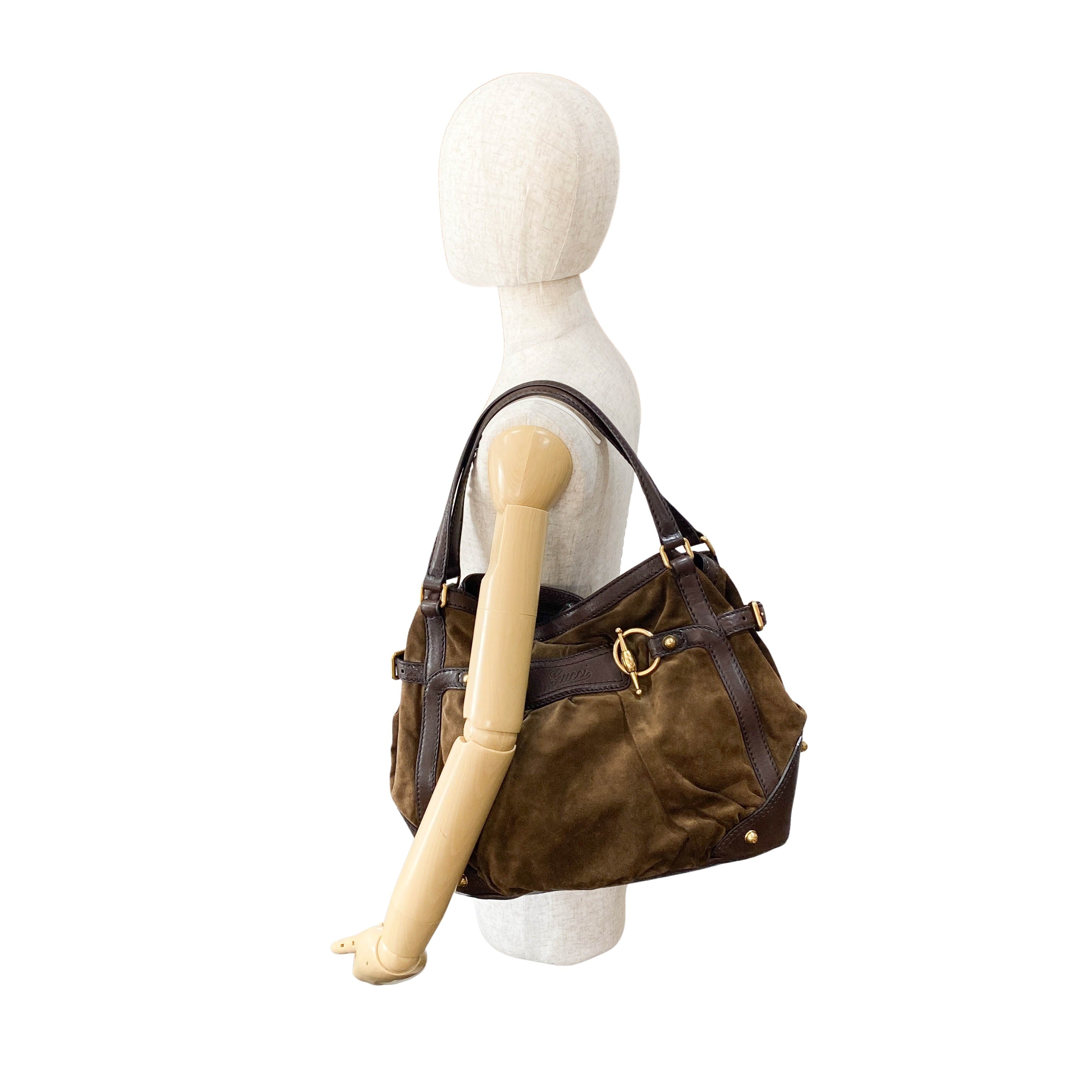 Horsebit Brown Suede Shoulder Bag