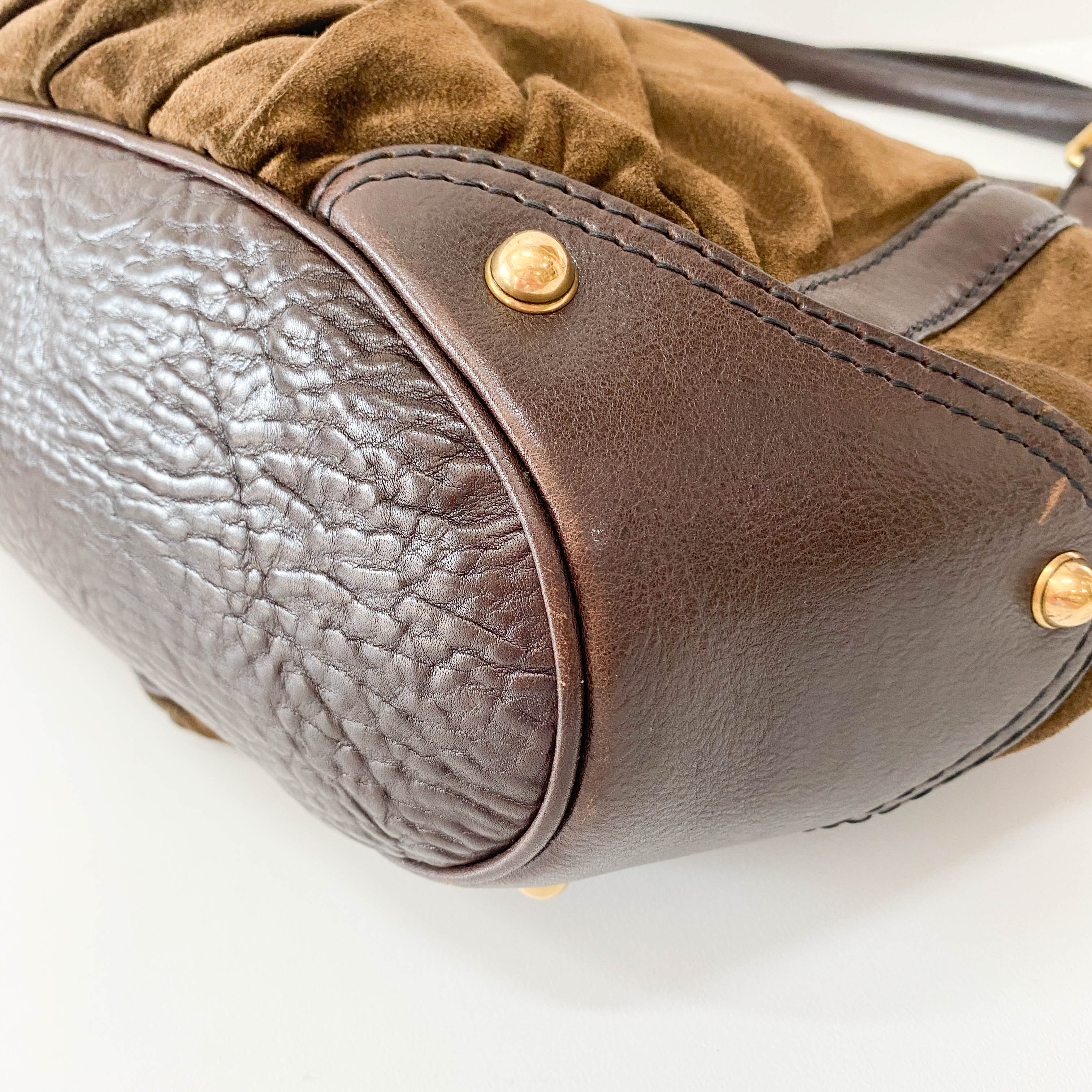 Horsebit Brown Suede Shoulder Bag
