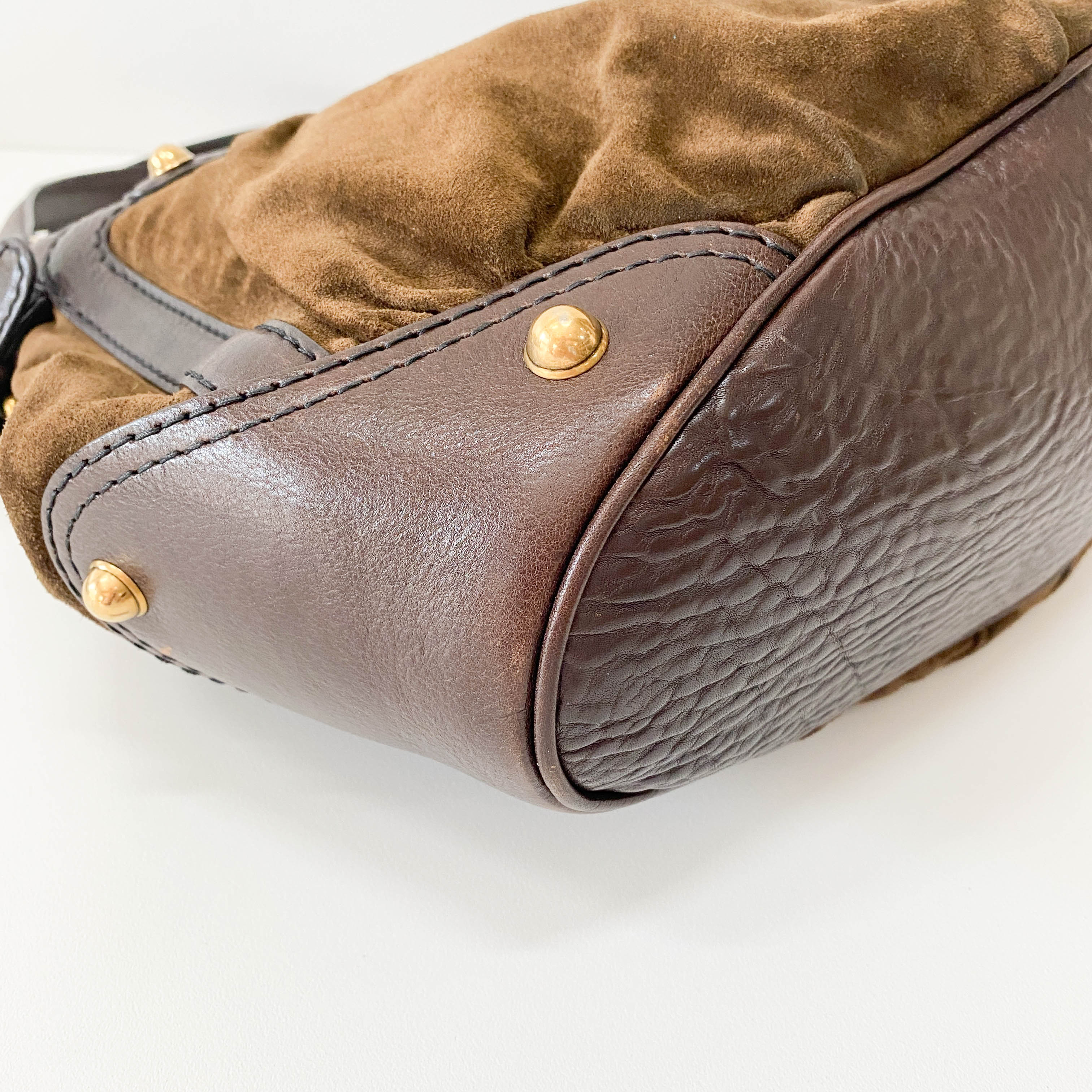 Horsebit Brown Suede Shoulder Bag