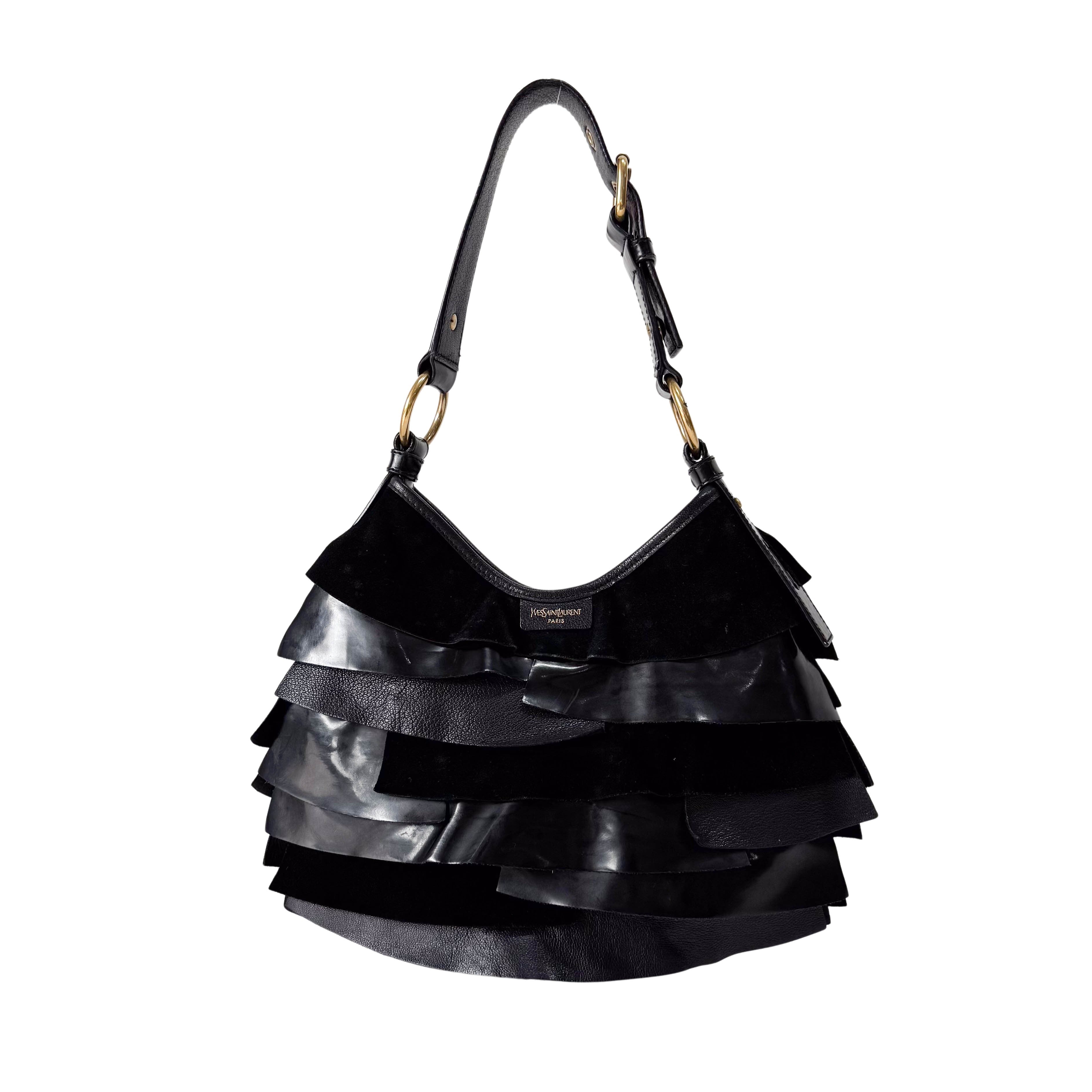 Saint-Tropez Black Leather/Patent Shoulder Bag