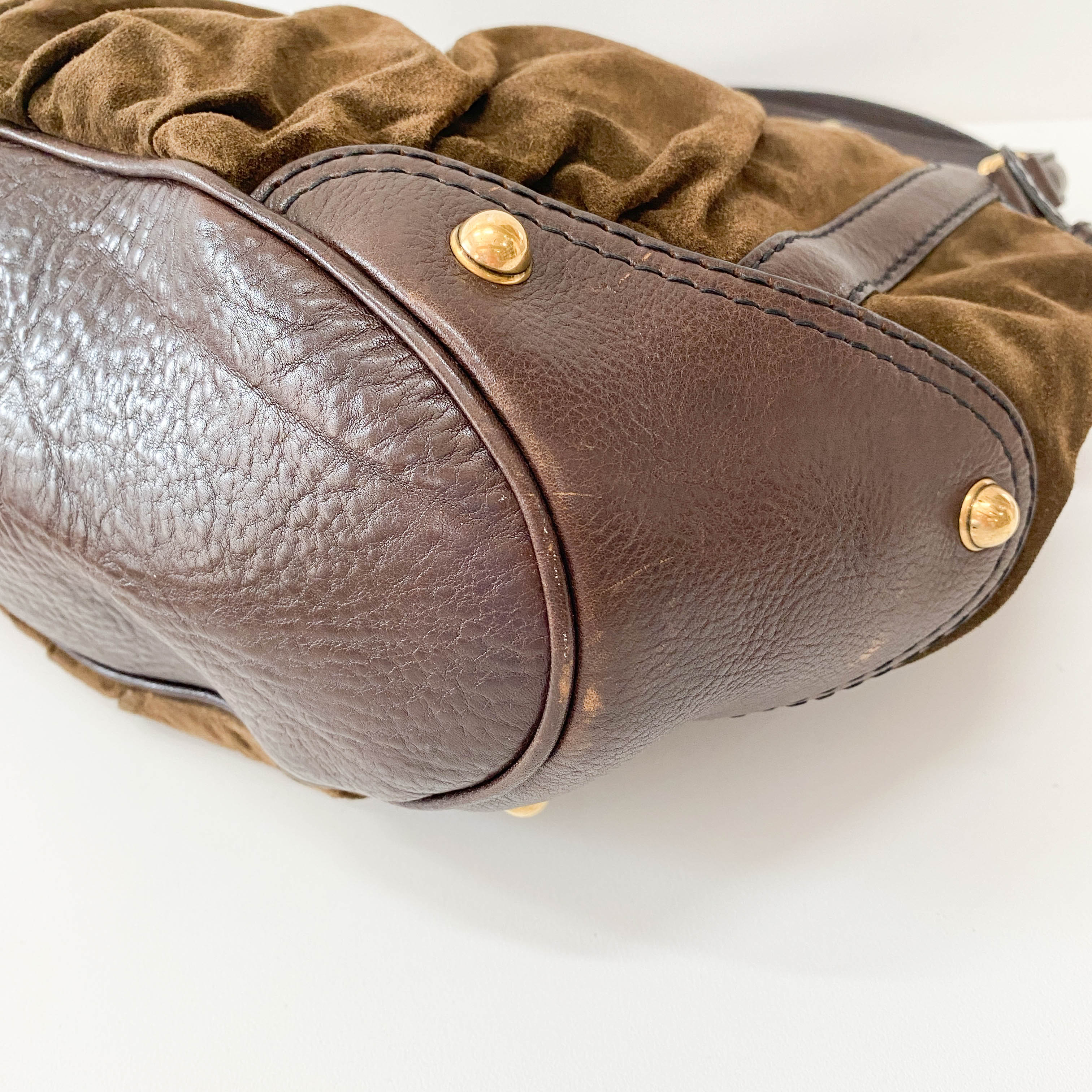 Horsebit Brown Suede Shoulder Bag