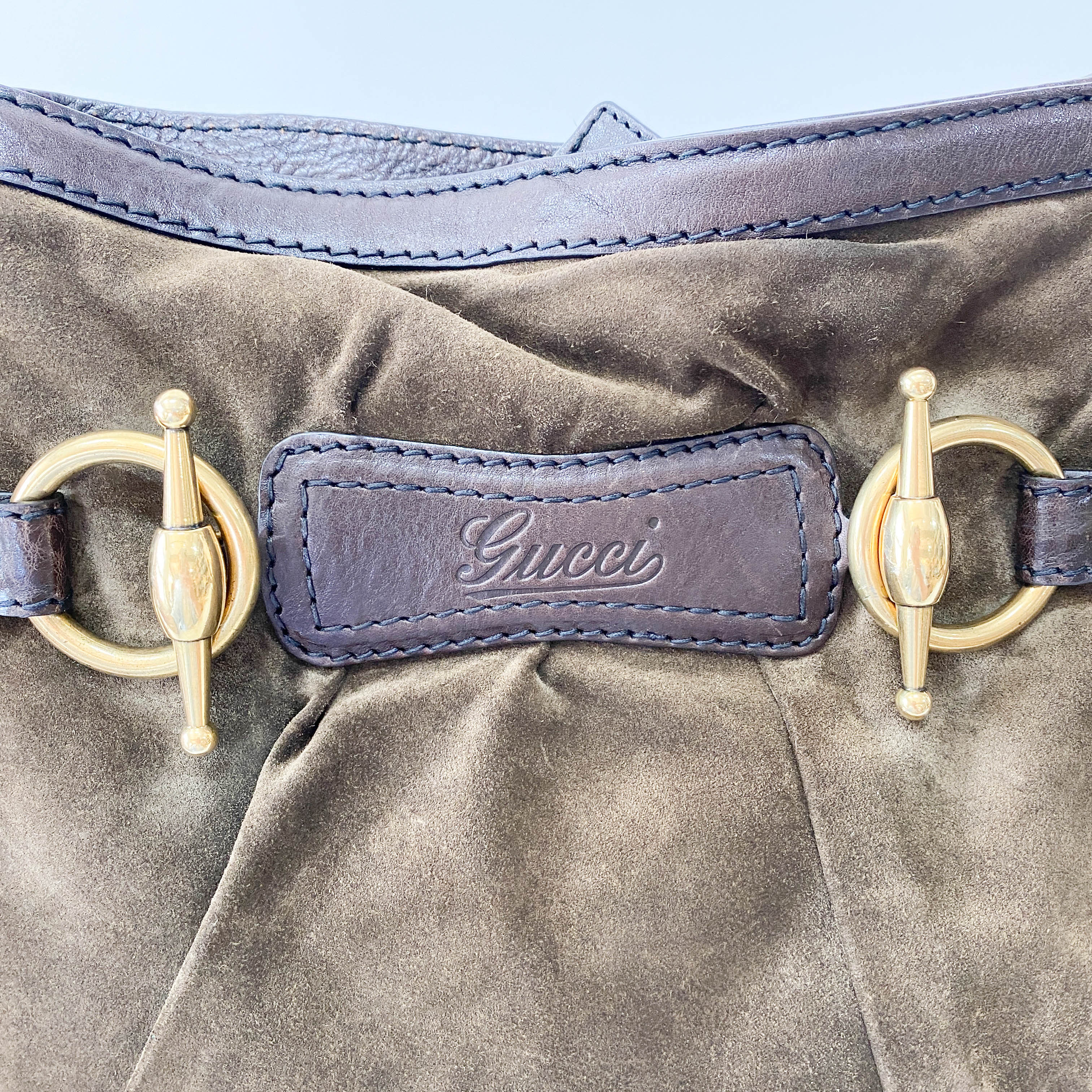 Horsebit Brown Suede Shoulder Bag