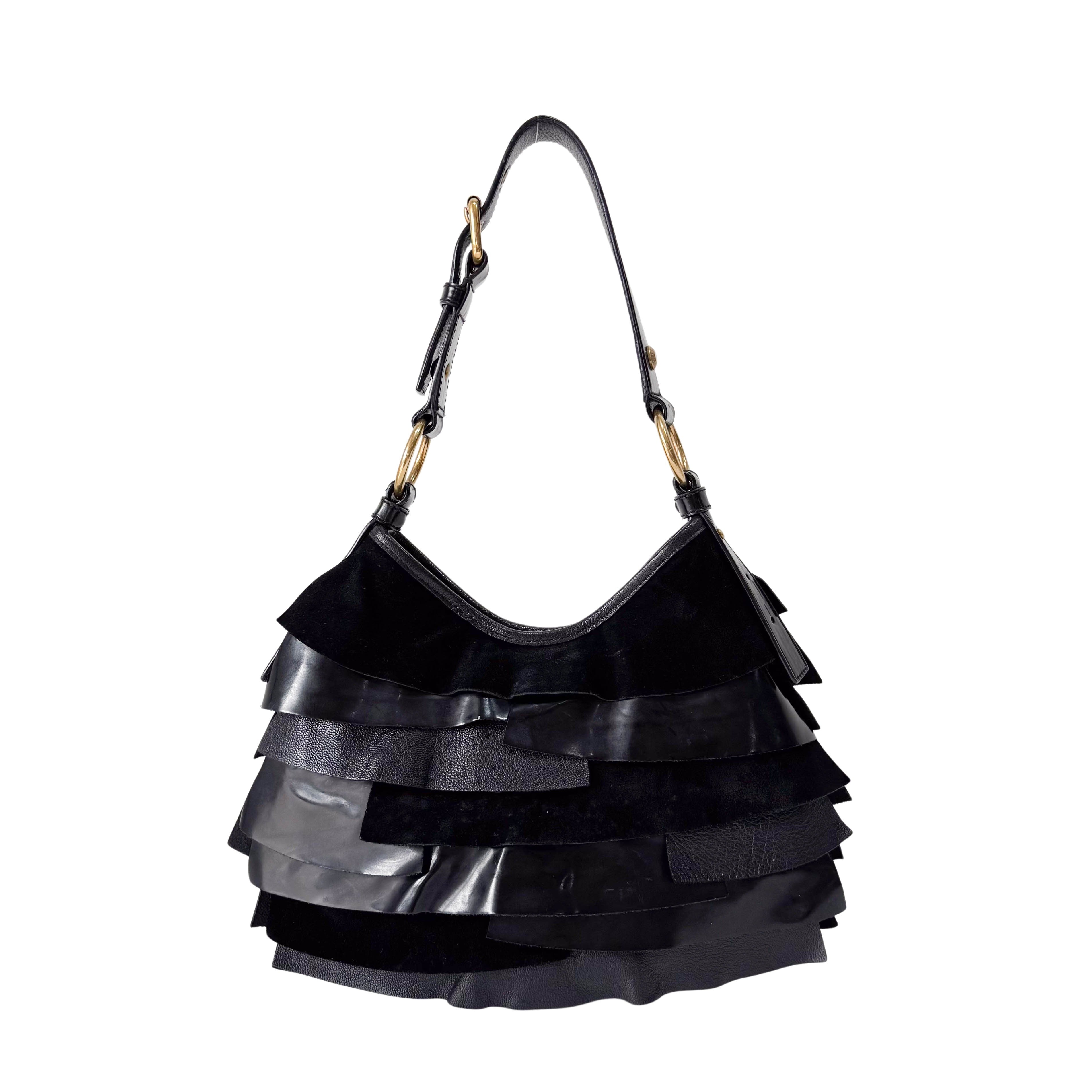 Saint-Tropez Black Leather/Patent Shoulder Bag
